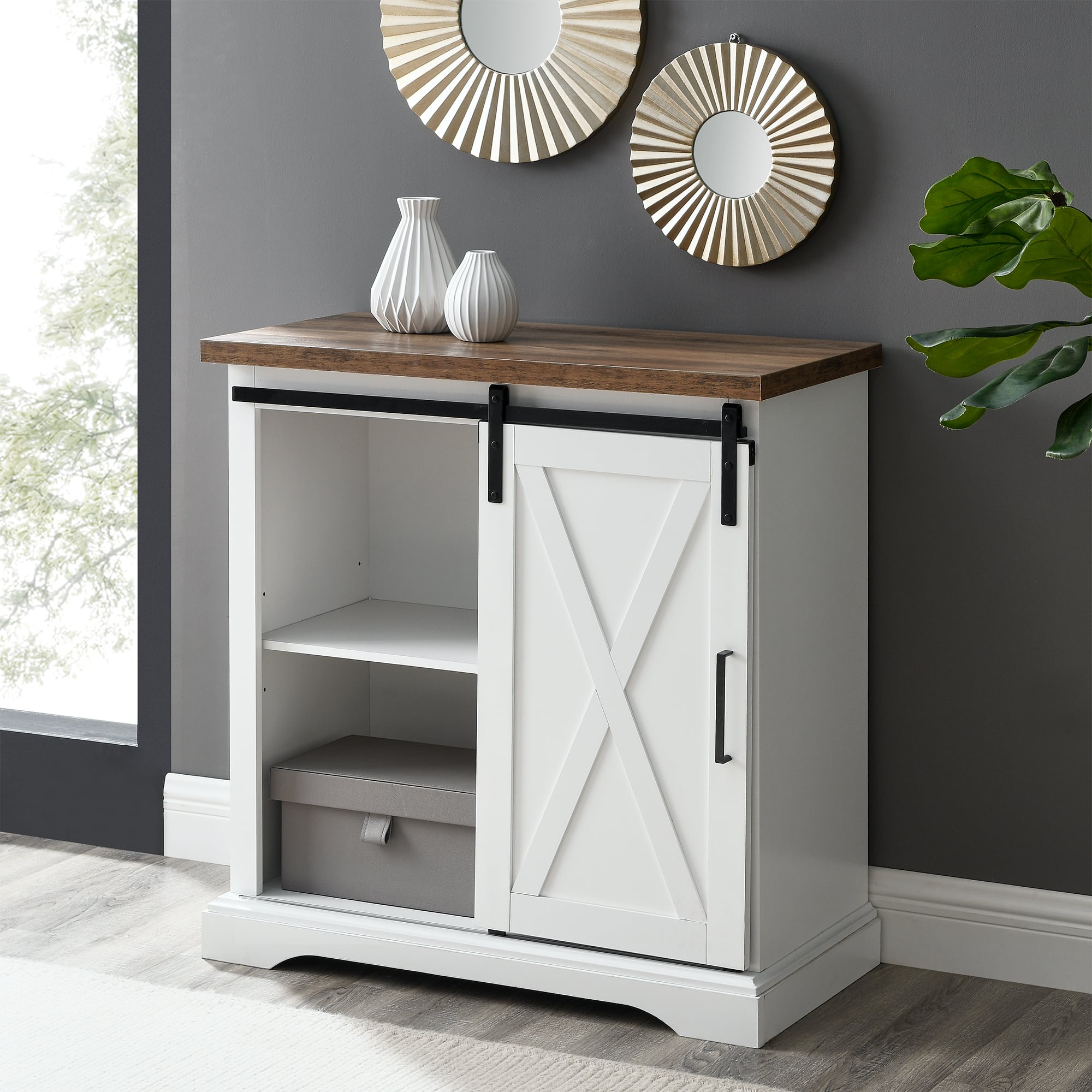 Walker Edison 32" Solid White Reclaimed Barnwood Rustic Farmhouse Buffet
