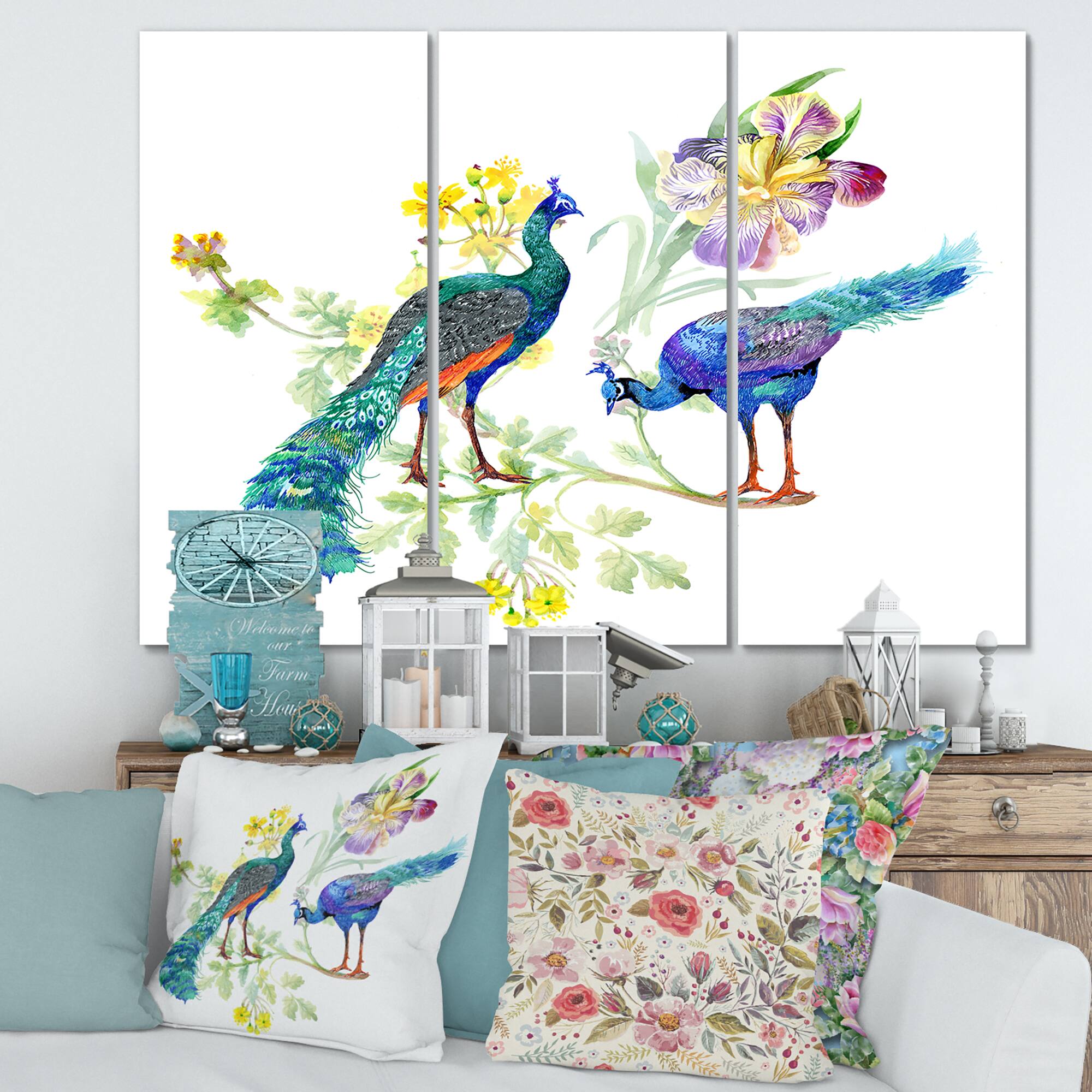 Designart - Peacocks and Iris Flowers