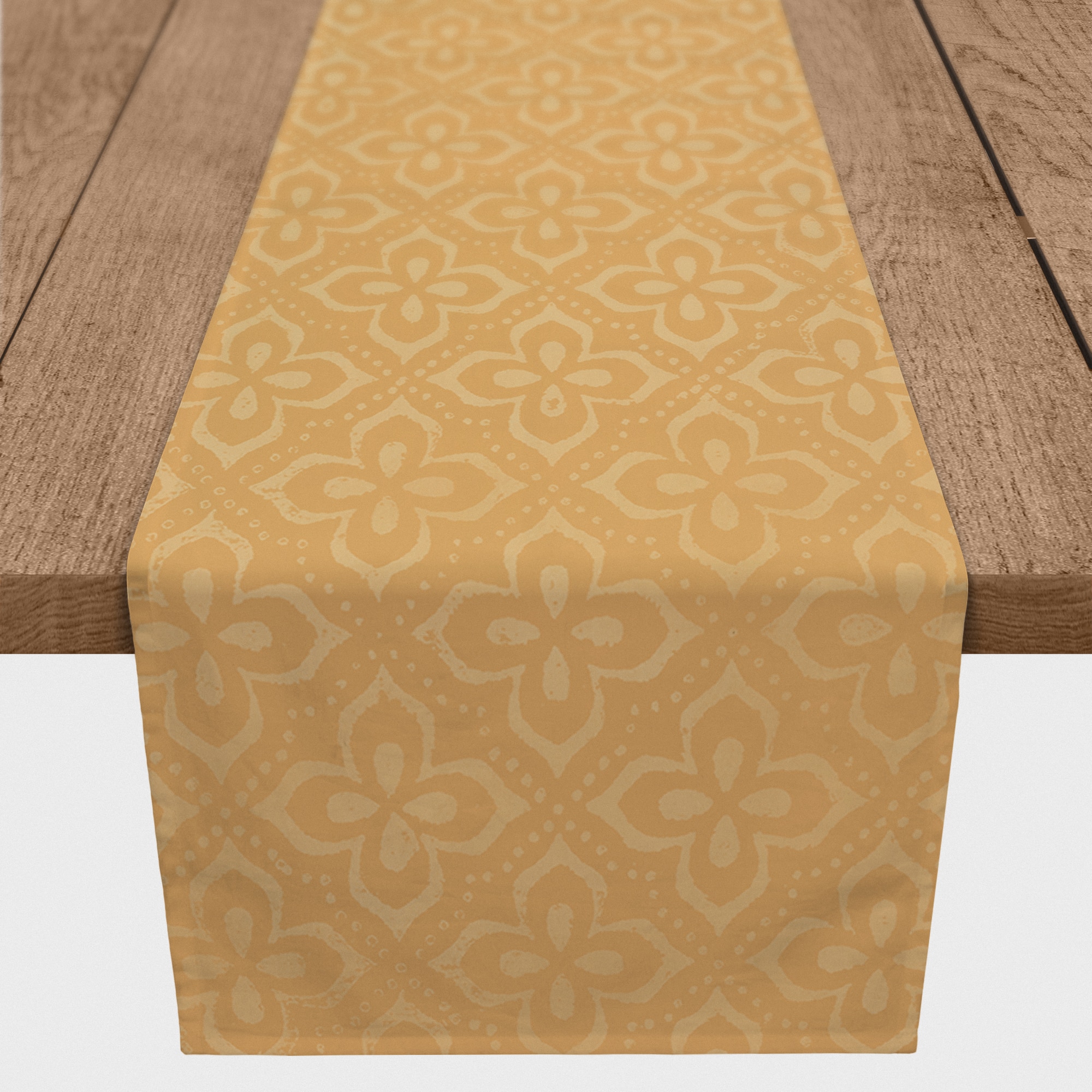 90" Yellow Medallion Pattern Cotton Twill Runner