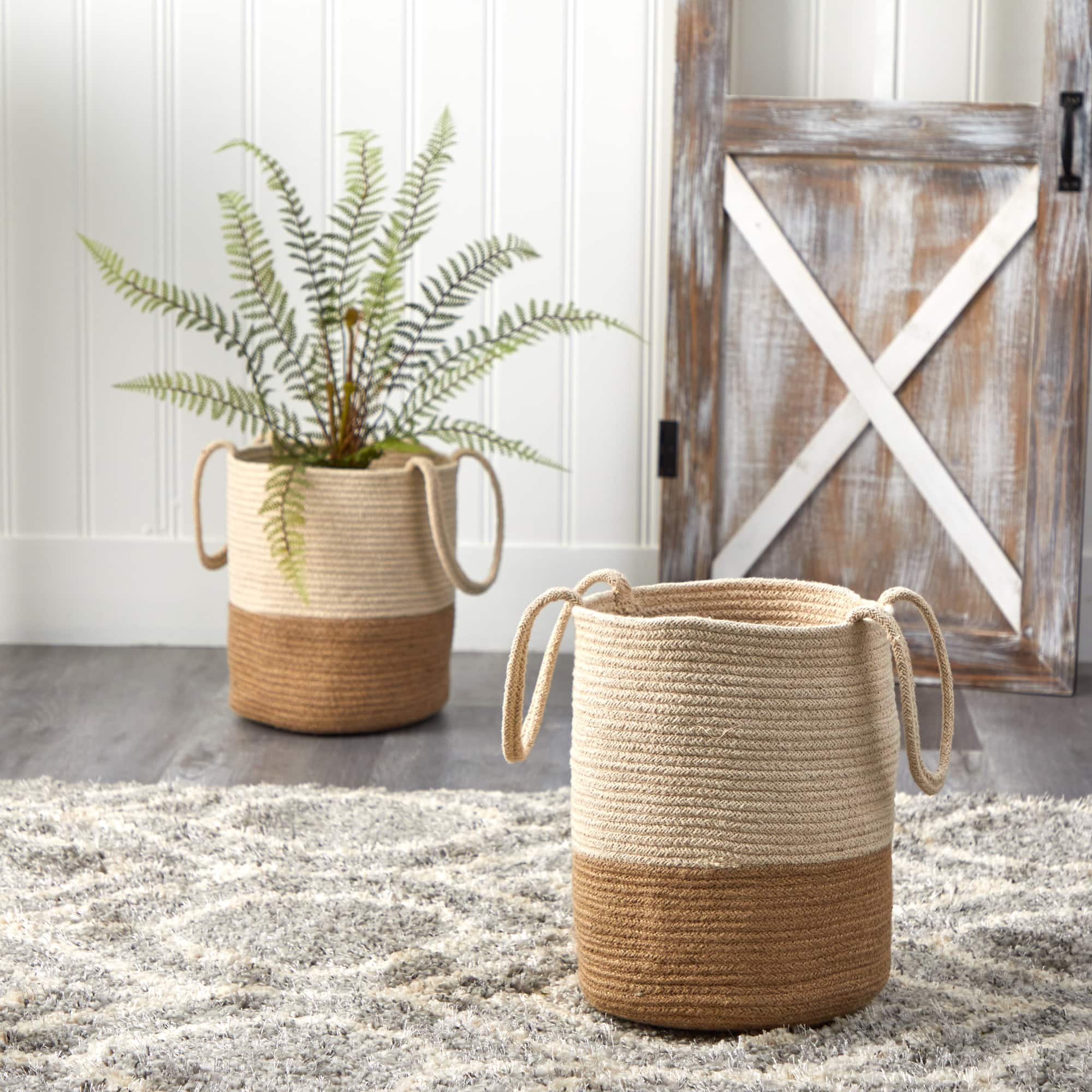 12" Handmade Natural Cotton Woven Basket Planter