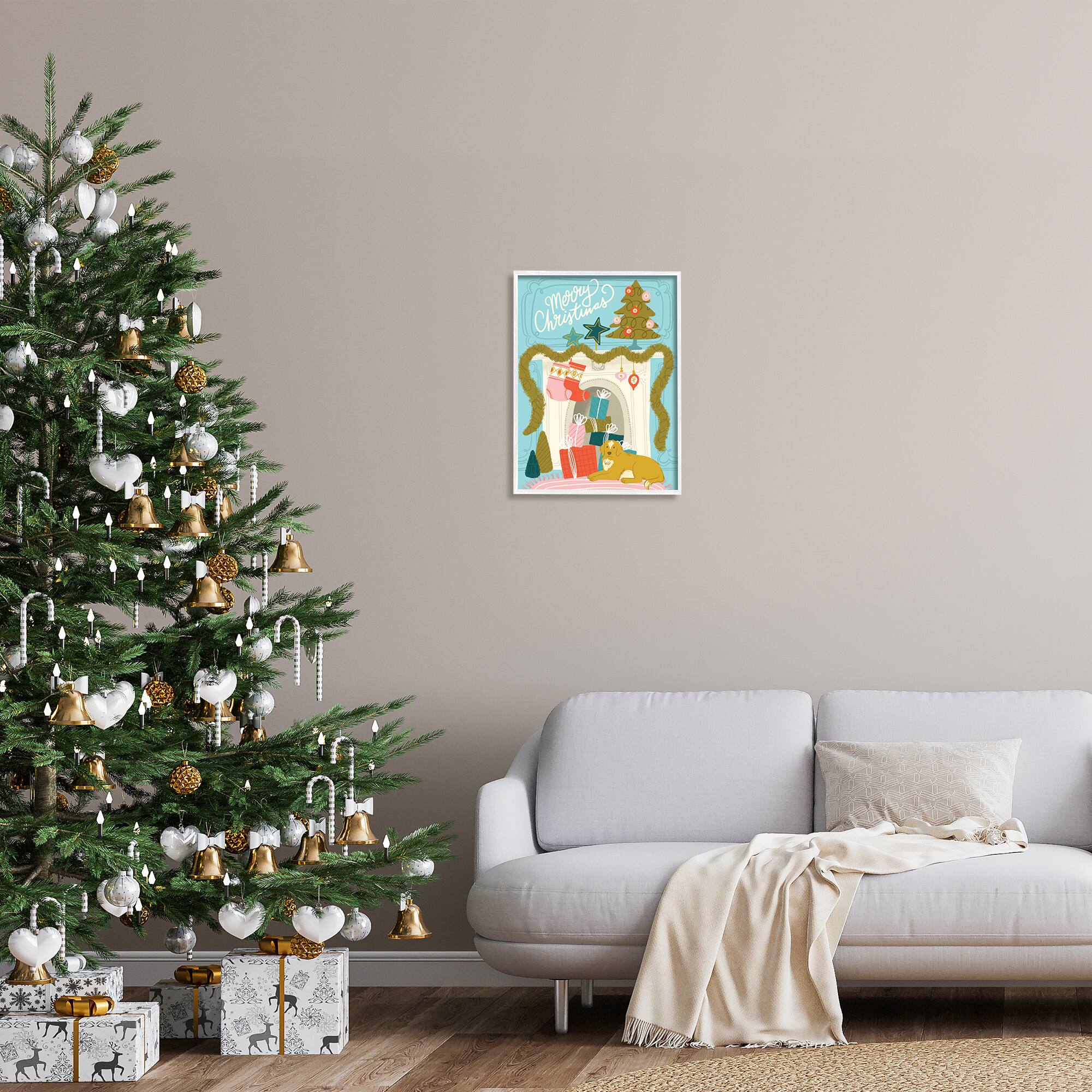 Stupell Industries Whimsical Fireplace Merry Christmas Framed Giclee Art