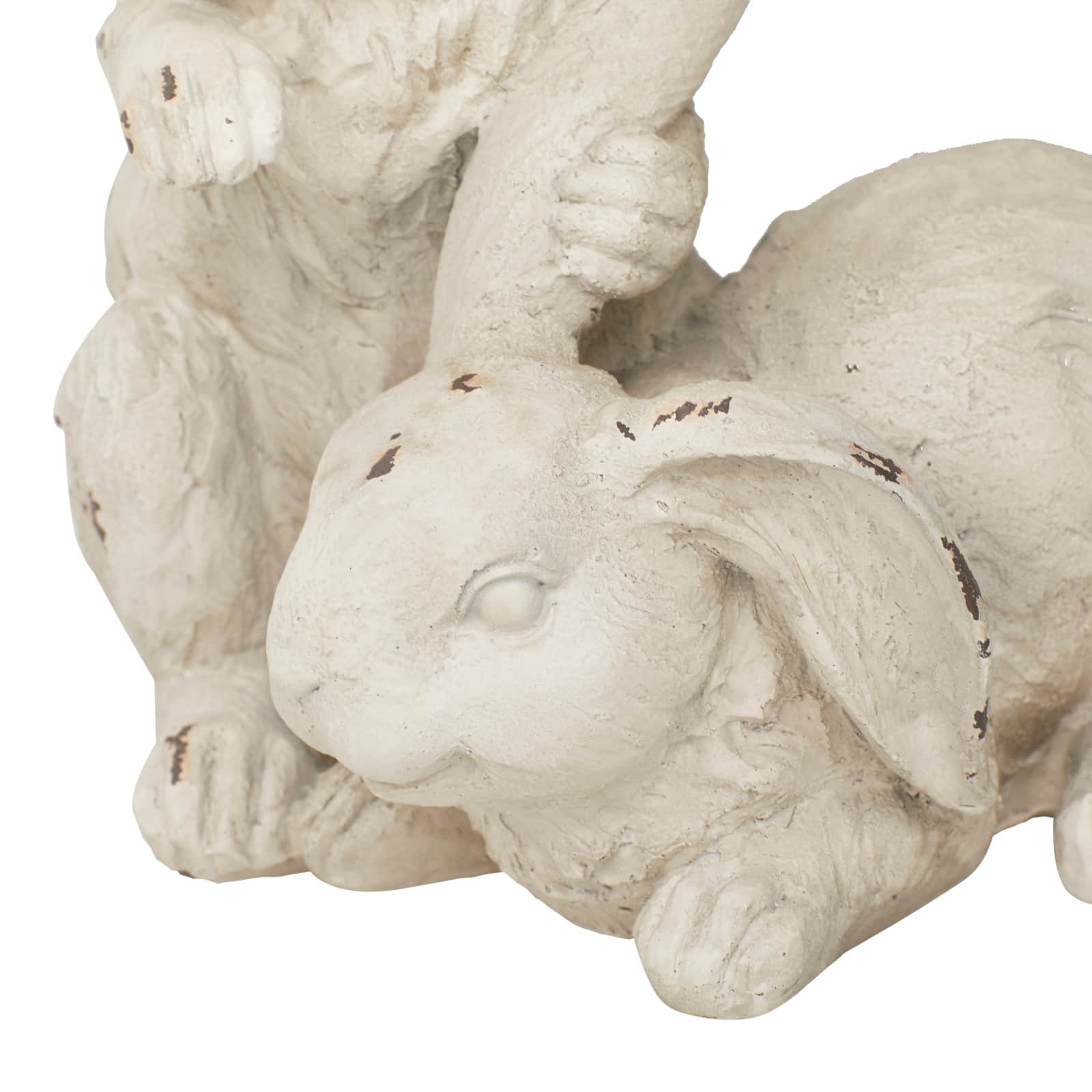 White Farmhouse Rabbits Garden Sculpture, 8" x 9" x 11"