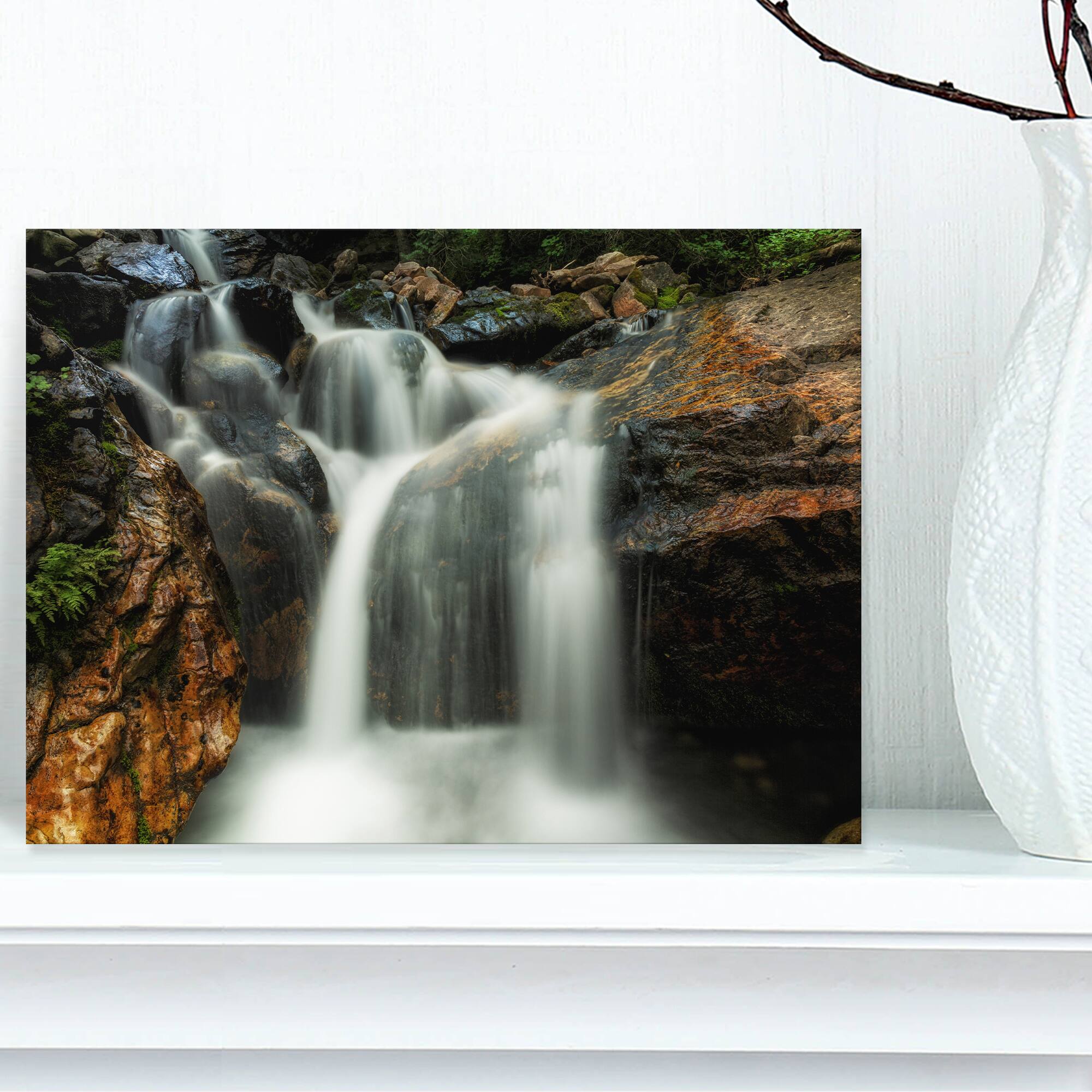 Designart - Slow Motion Waterfall on Rocks