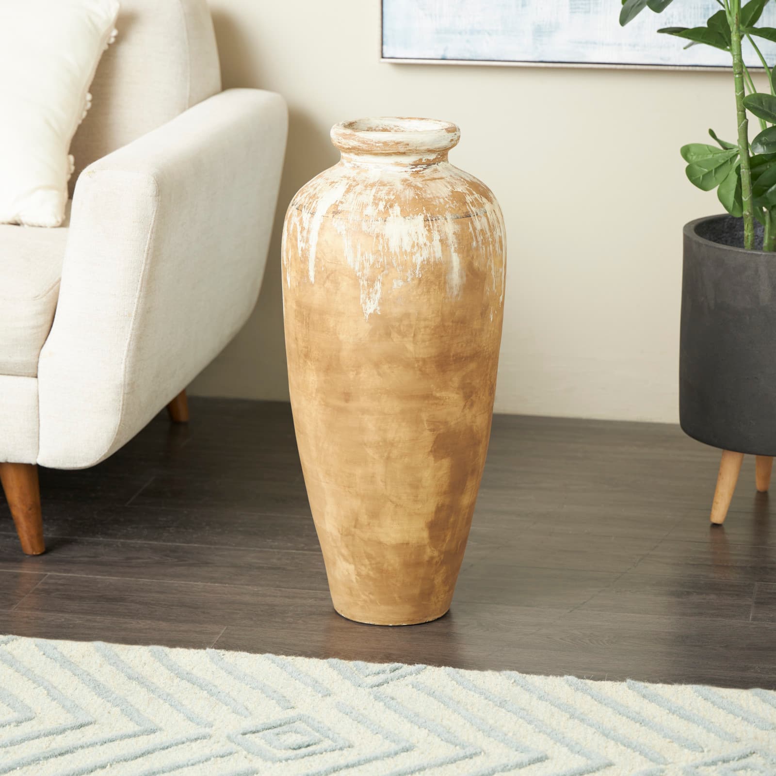 Brown Ceramic Antique Style Distressed Patina Vase