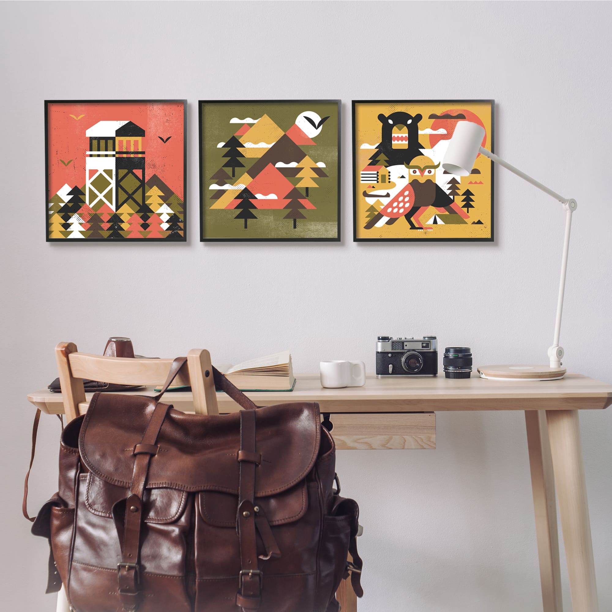 Stupell Industries Kids' Rustic Forest Animal Camp Adventure Geometric Shapes Framed Wall Art