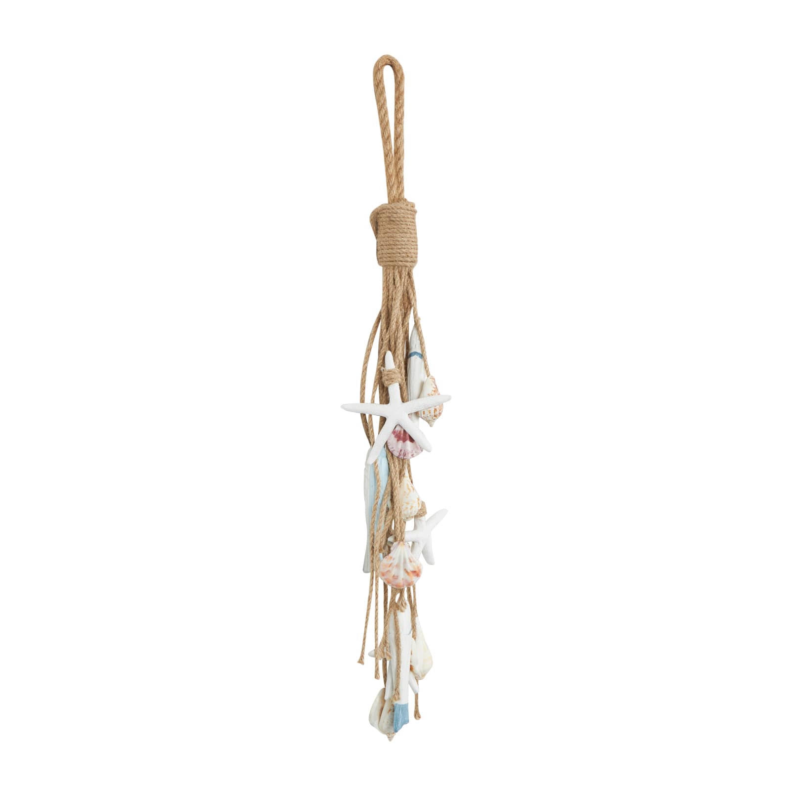Brown Jute Rope Fish Layered Hanging Home Wall Décor with Cream Shell and Starfish Accents