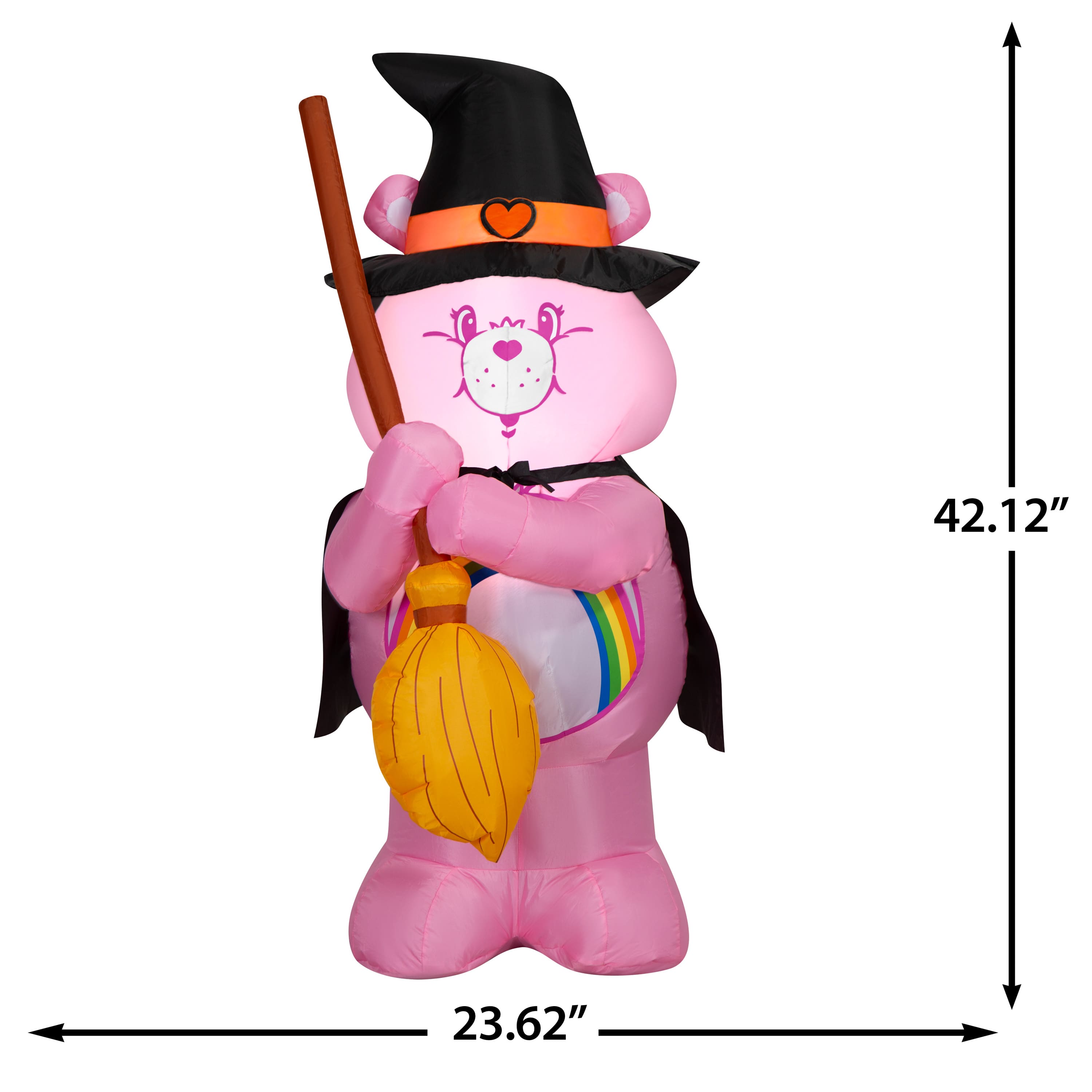 3.5ft. Airblown® Inflatable Lighted Care Bears Cheer Bear Halloween Witch with Broom Yard Décor