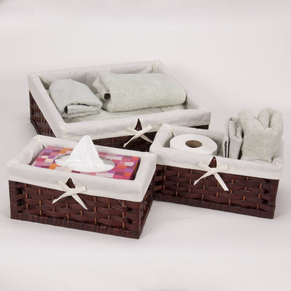 Household Essentials Brown Paper Rope Utility Basket Set with Cloth Liners