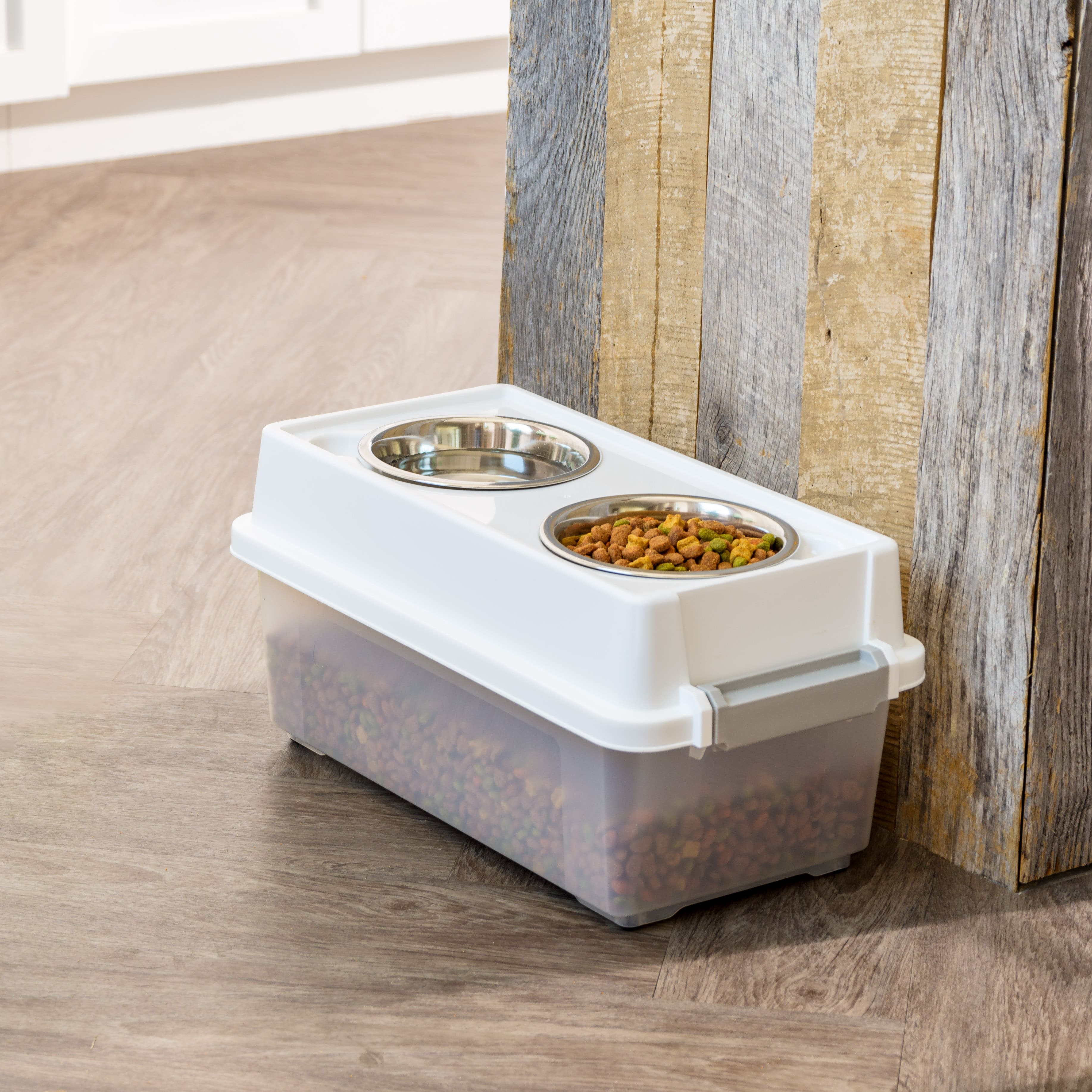 IRIS 12qt. Clear/White/Gray Airtight Elevated Feeder Storage Container