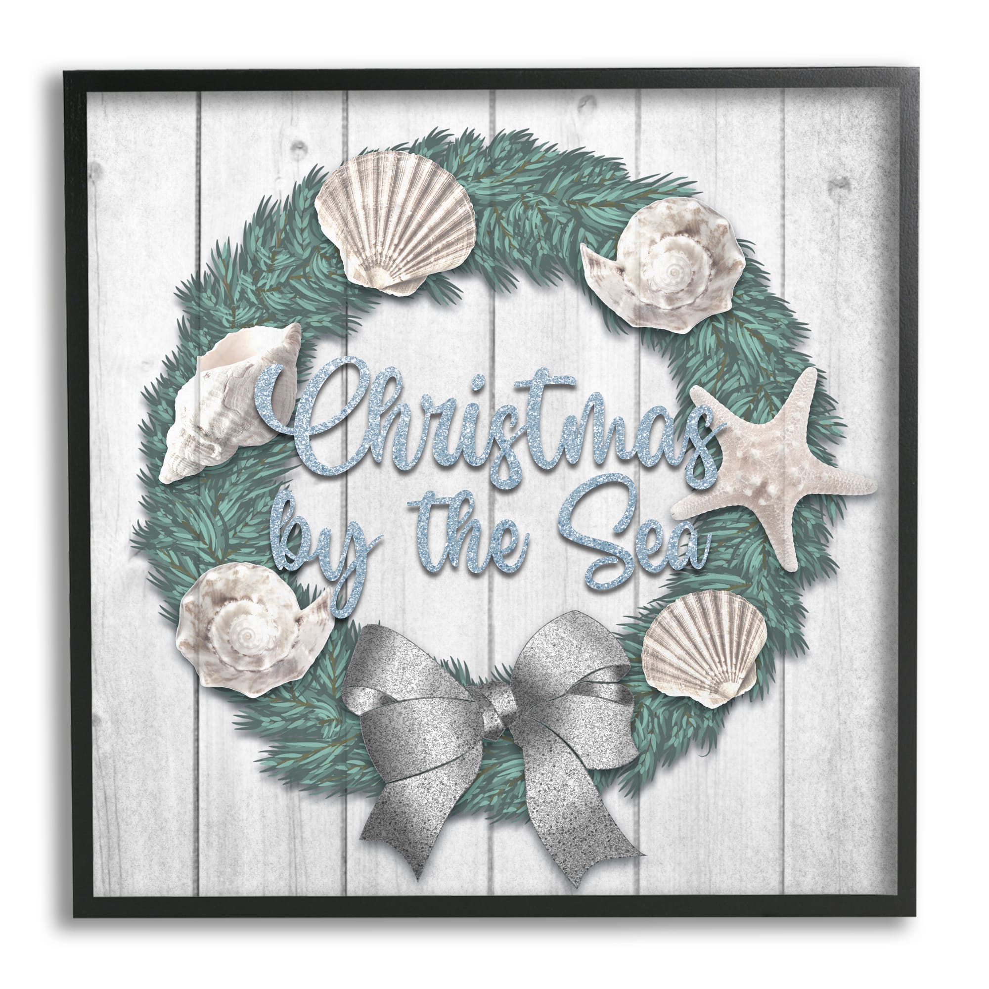 Stupell Industries Christmas By The Sea Nautical Wreath Framed Giclee Art