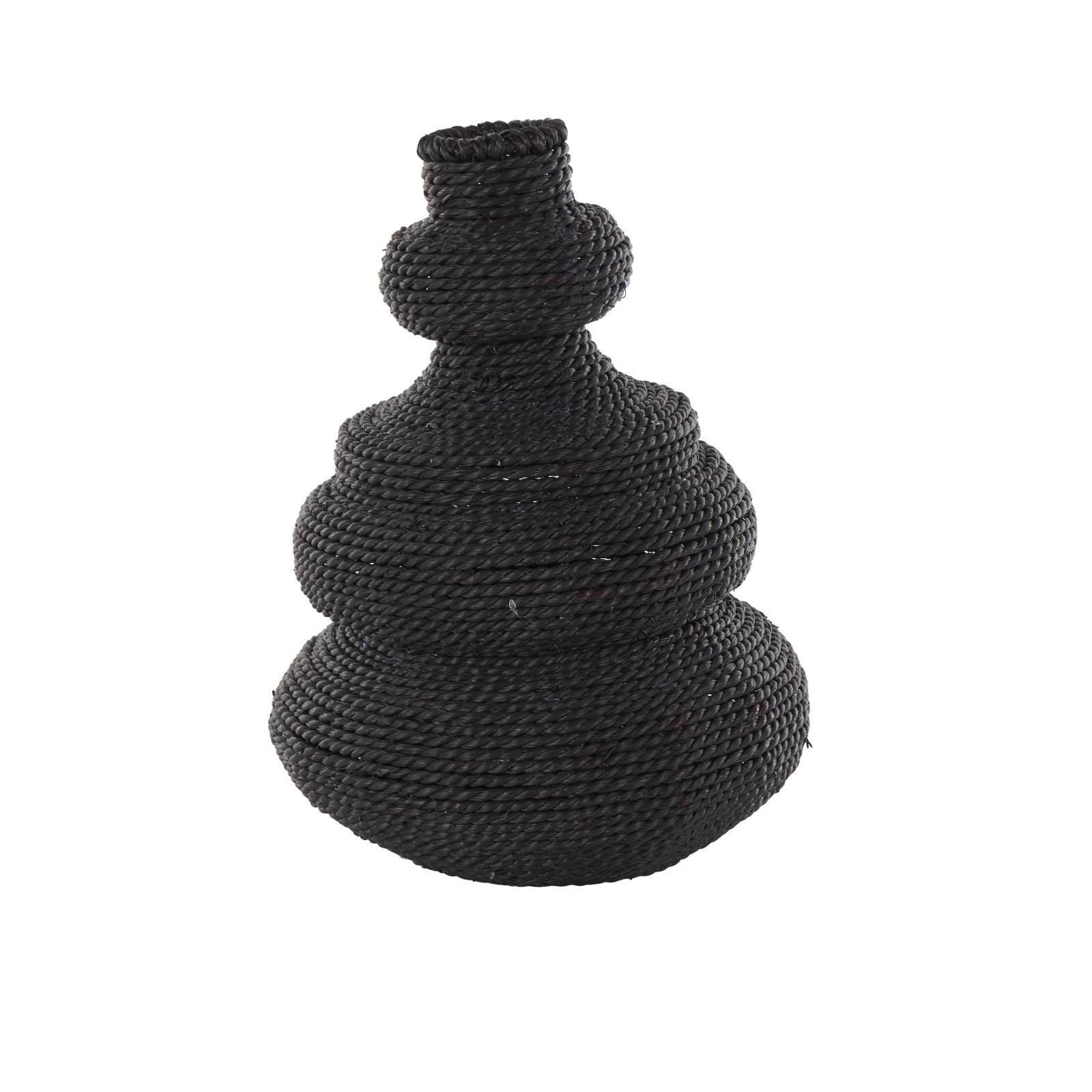 14" Black Seagrass Handmade Woven Bubble Decorative Vase with Abstract Bubble Shape