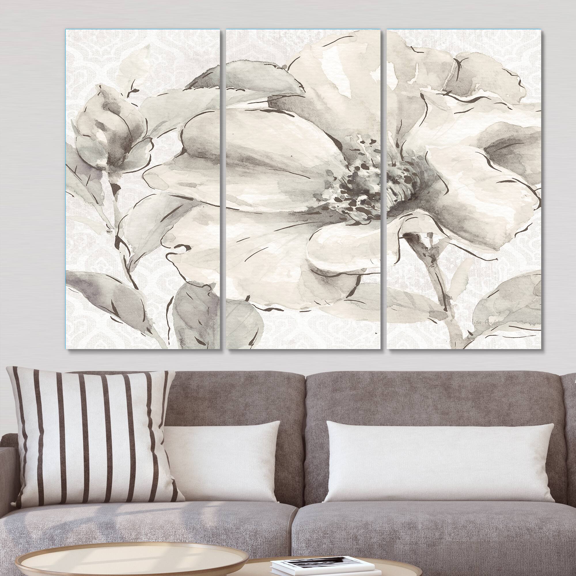 Designart - Indigold Grey Peonies IV - Farmhouse Canvas Art