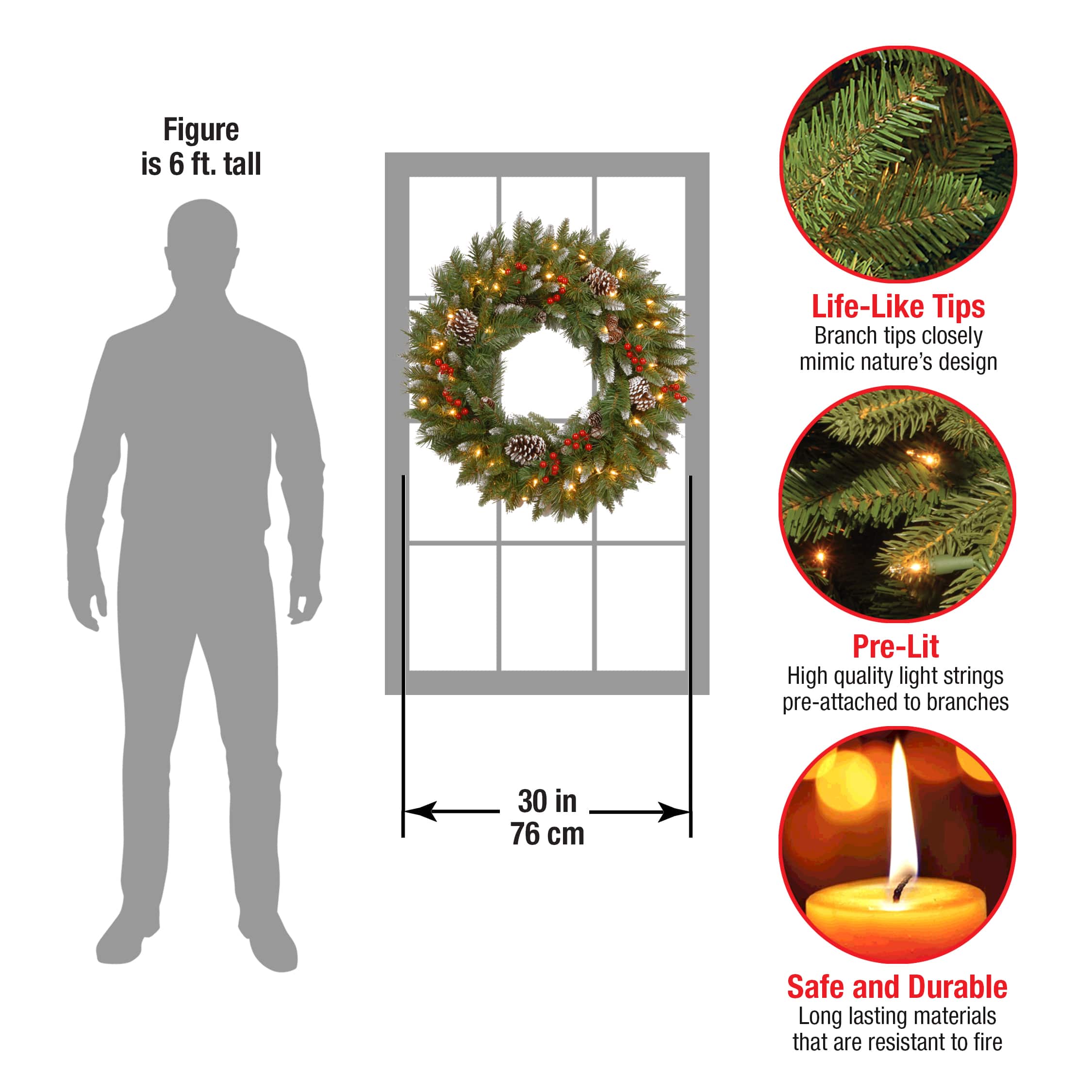 30" Frosted Berry Wreath with 100ct. Clear Lights