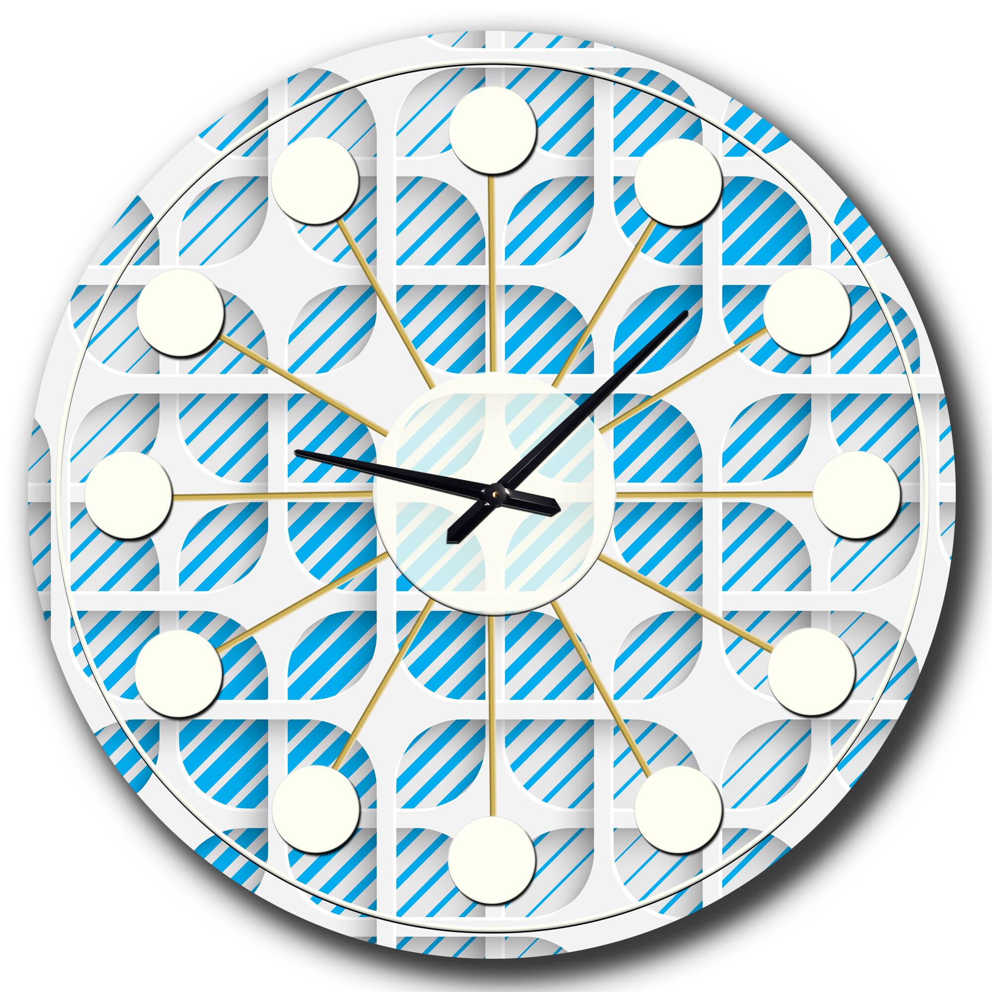 Designart 3D White & Blue Pattern II Mid-Century Modern Wall Clock