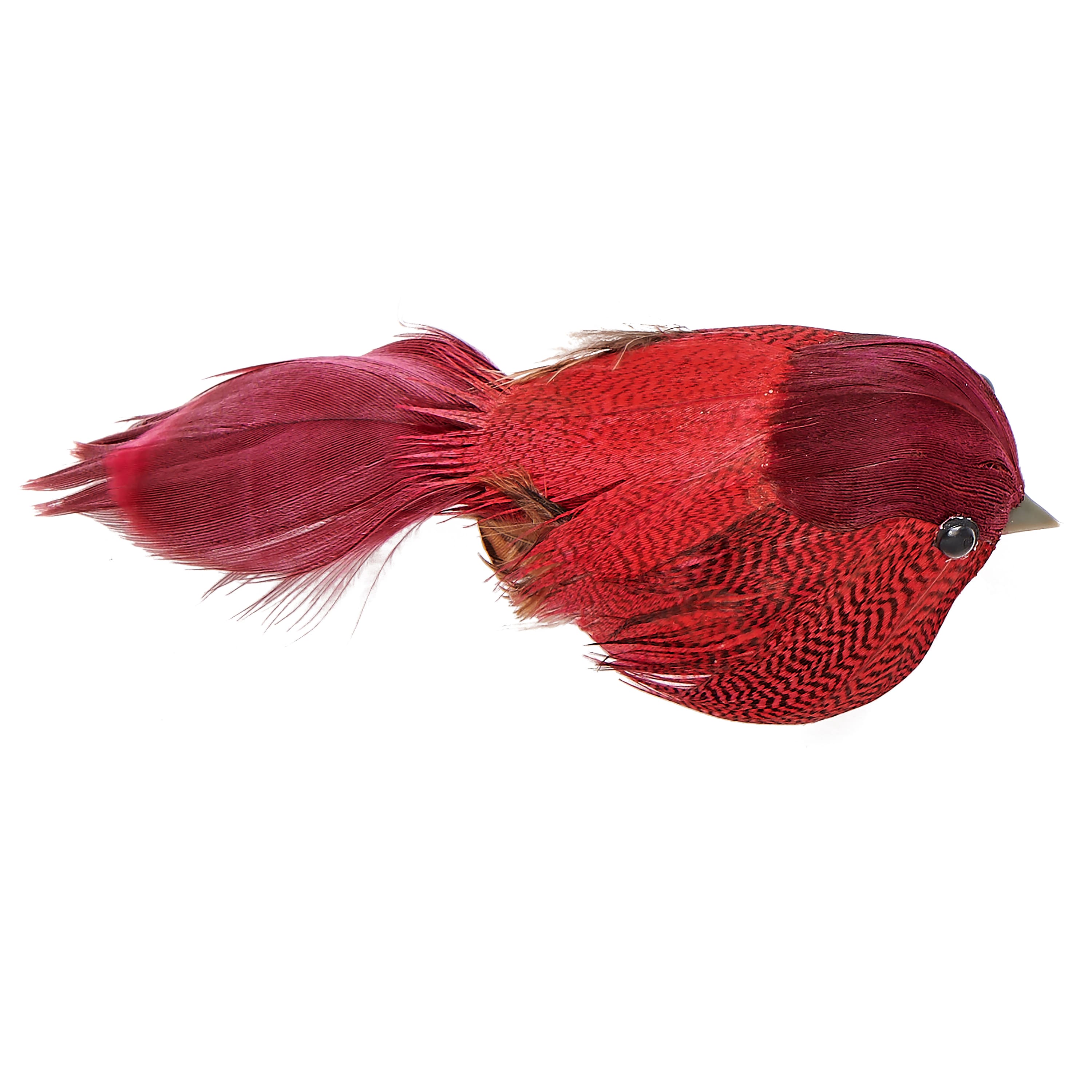 3" Red Feathered Bird with Metal Clips, 6ct.