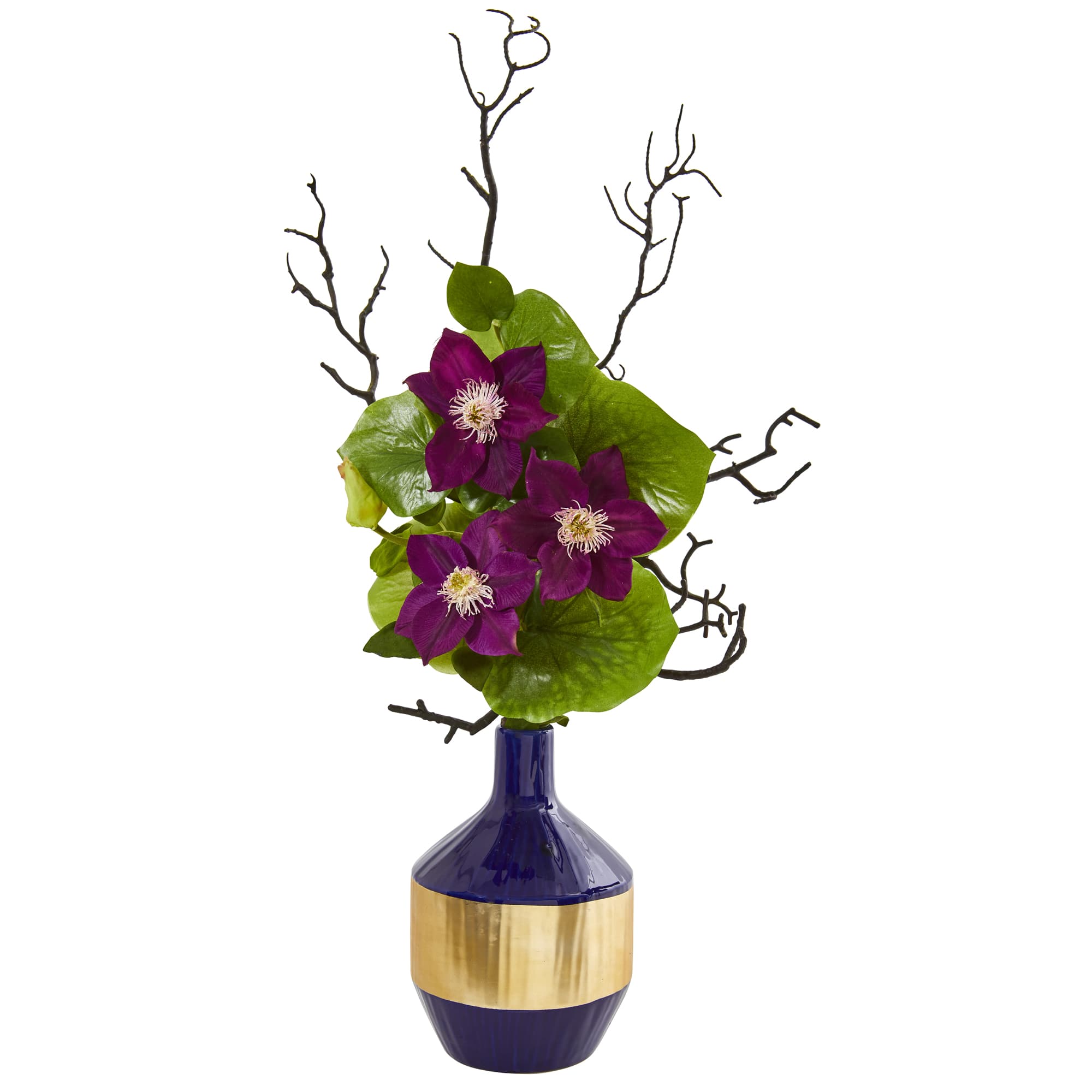 22" Anemone & Lotus Leaf Arrangement In Vase