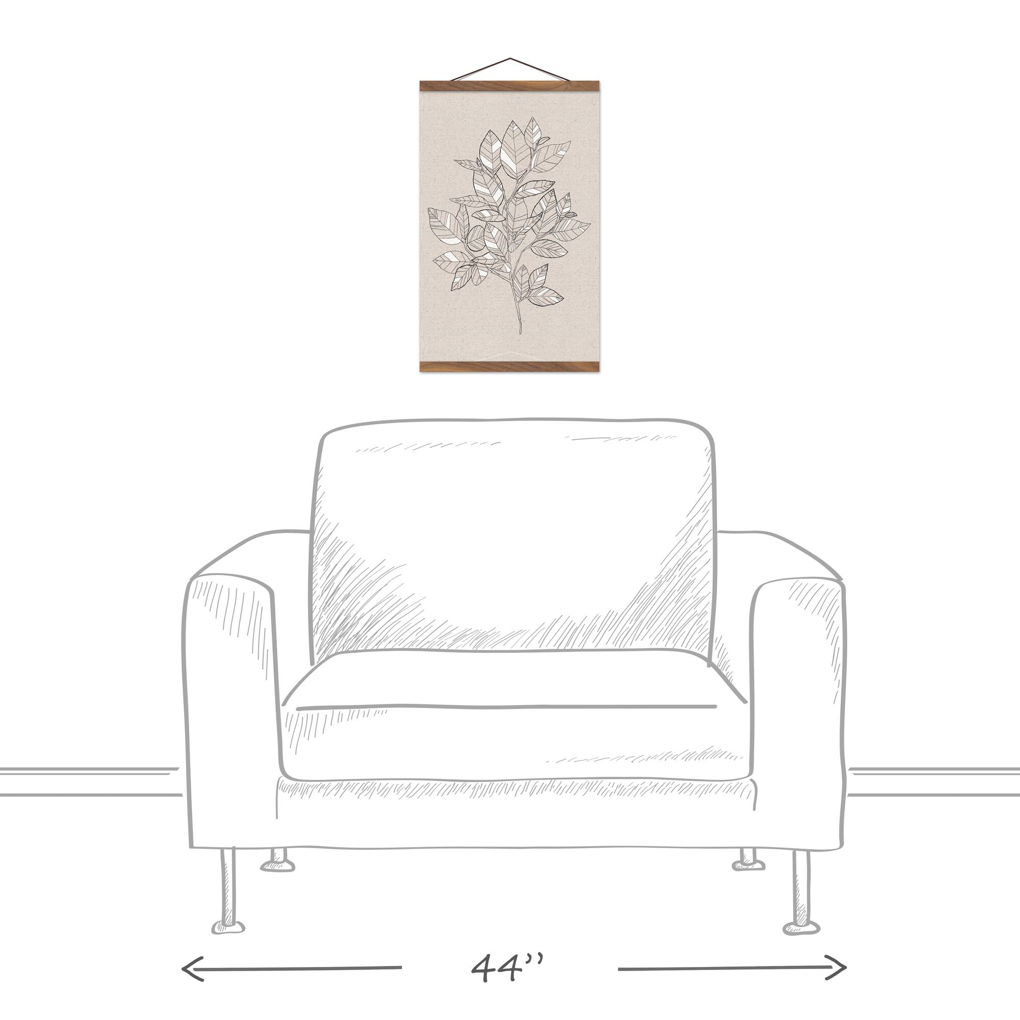 White Botanical Sketch 12" x 18" Teak Hanging Canvas