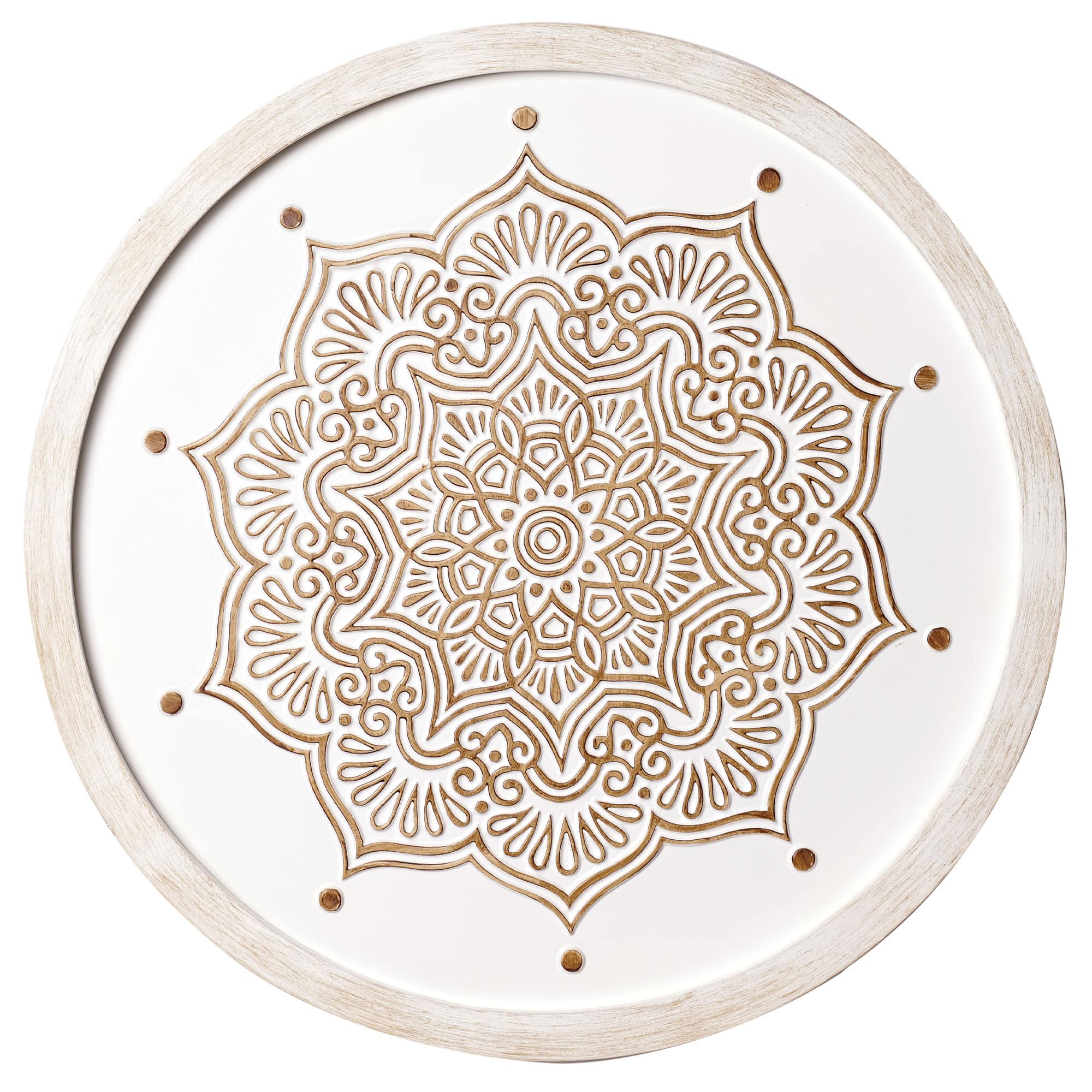 American Art Décor™ 17" White and Brown Boho Farmhouse Wood Framed Wall Medallion