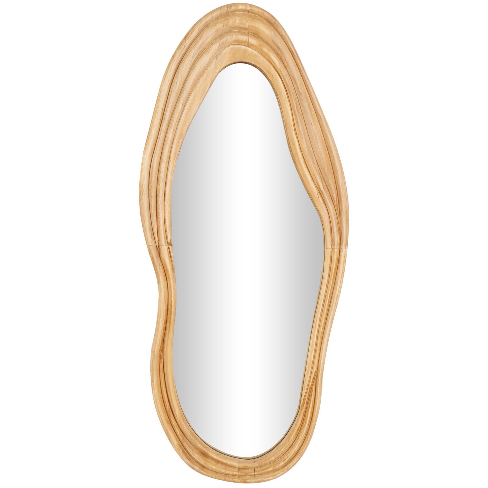 41" Brown Wood Abstract Wavy Wall Mirror with Dimensional Carved Frame