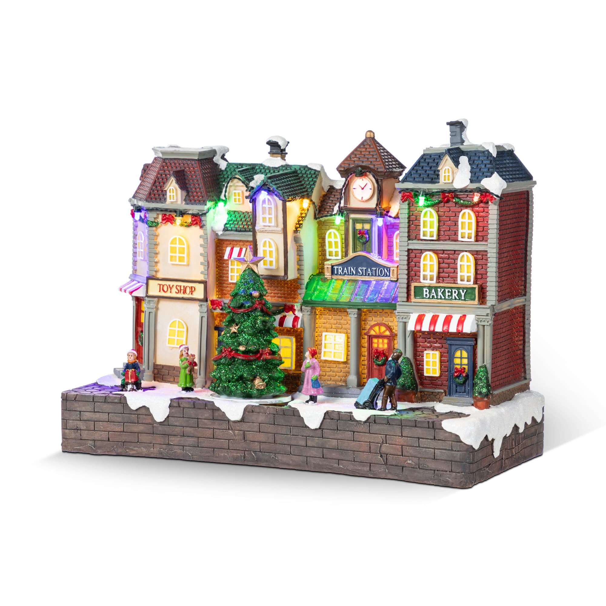 Glitzhome® 13.75" Lighted Christmas Train station Resin Village with Movement and Music