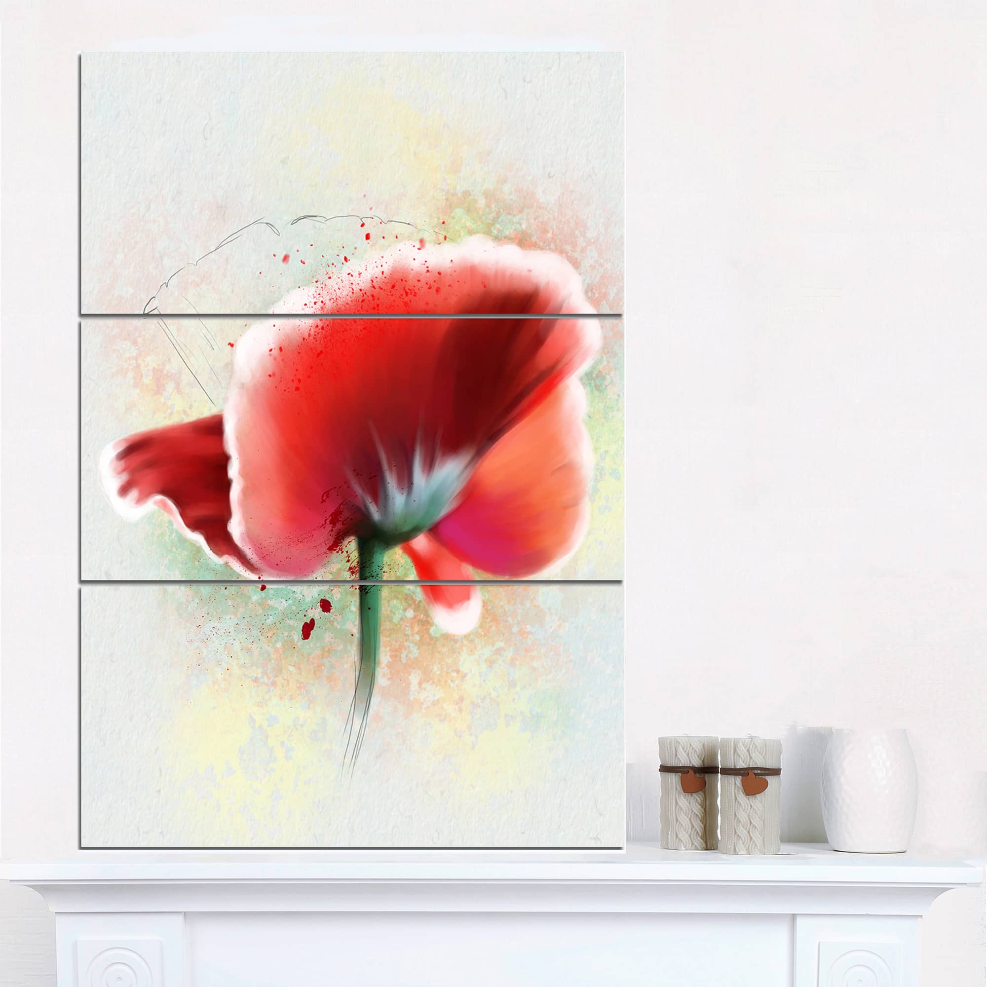 Designart - Beautiful Red Watercolor Poppy - Flowers Canvas Wall Artwork