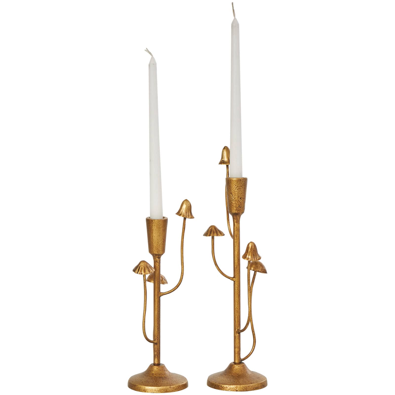 Gold Metal Abstract Mushroom Inspired Candle Holder Set