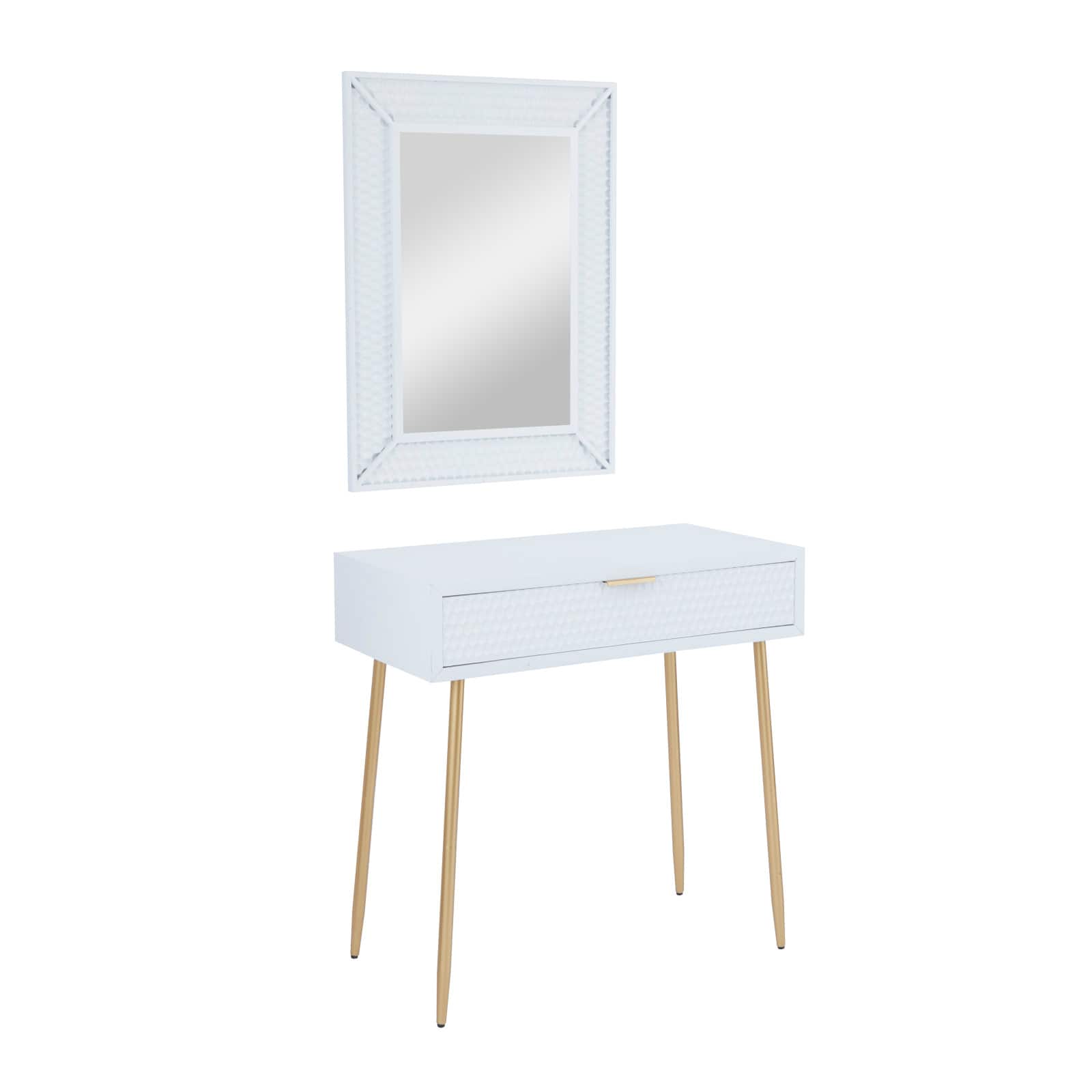 Set of 2" White Wood Contemporary Console Table with Mirror, 31" x 31" x 16"