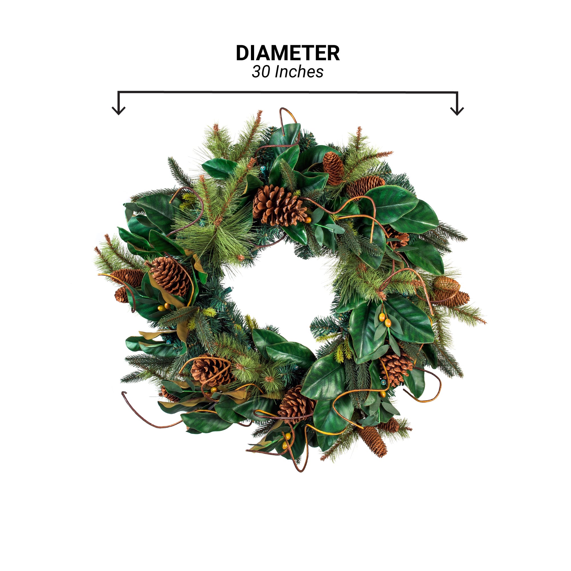 Village Lighting 30" Pre-Lit Magnolia Leaf Christmas Wreath, Clear LED Lights