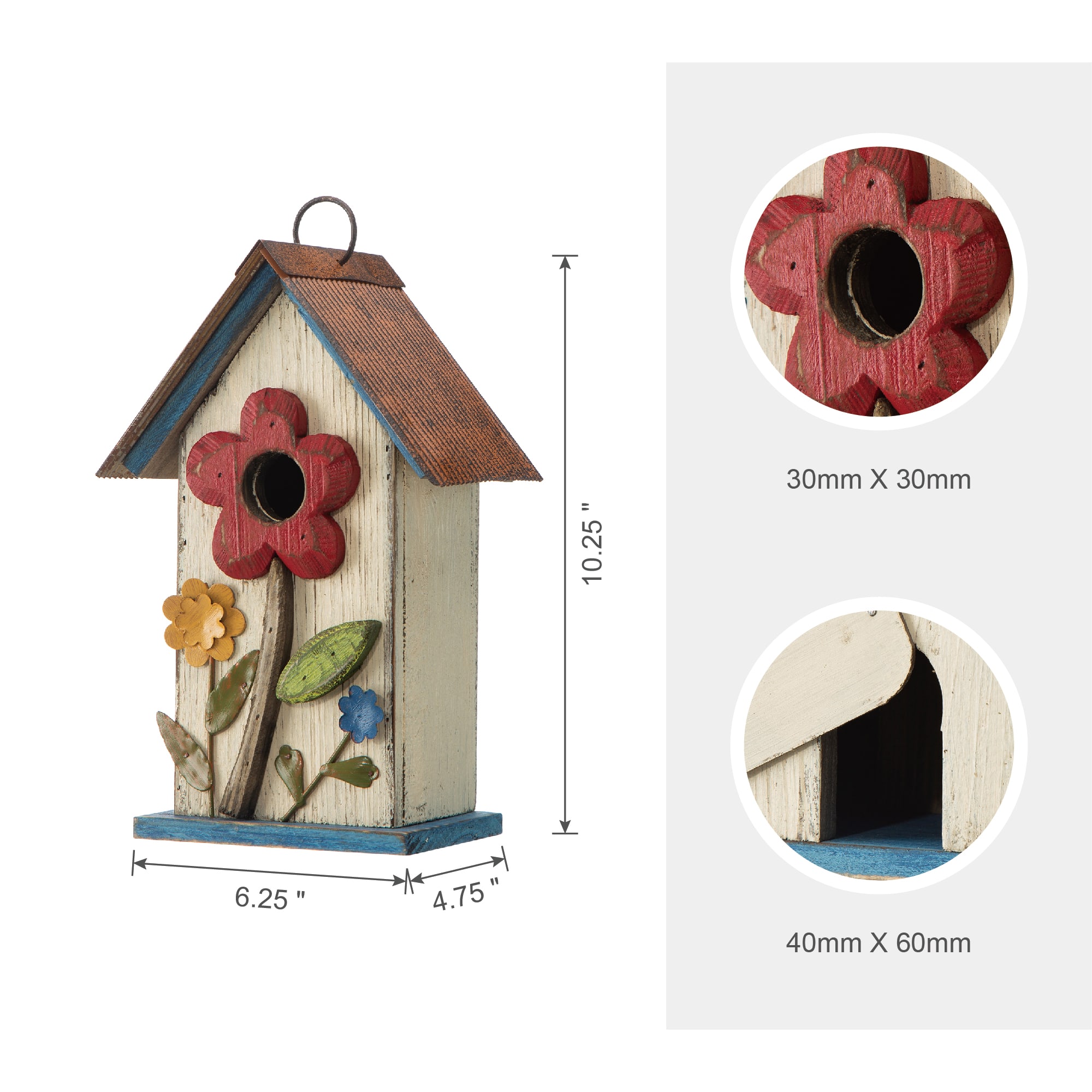 Glitzhome® 10.25" Washed White Distressed Flower Birdhouse