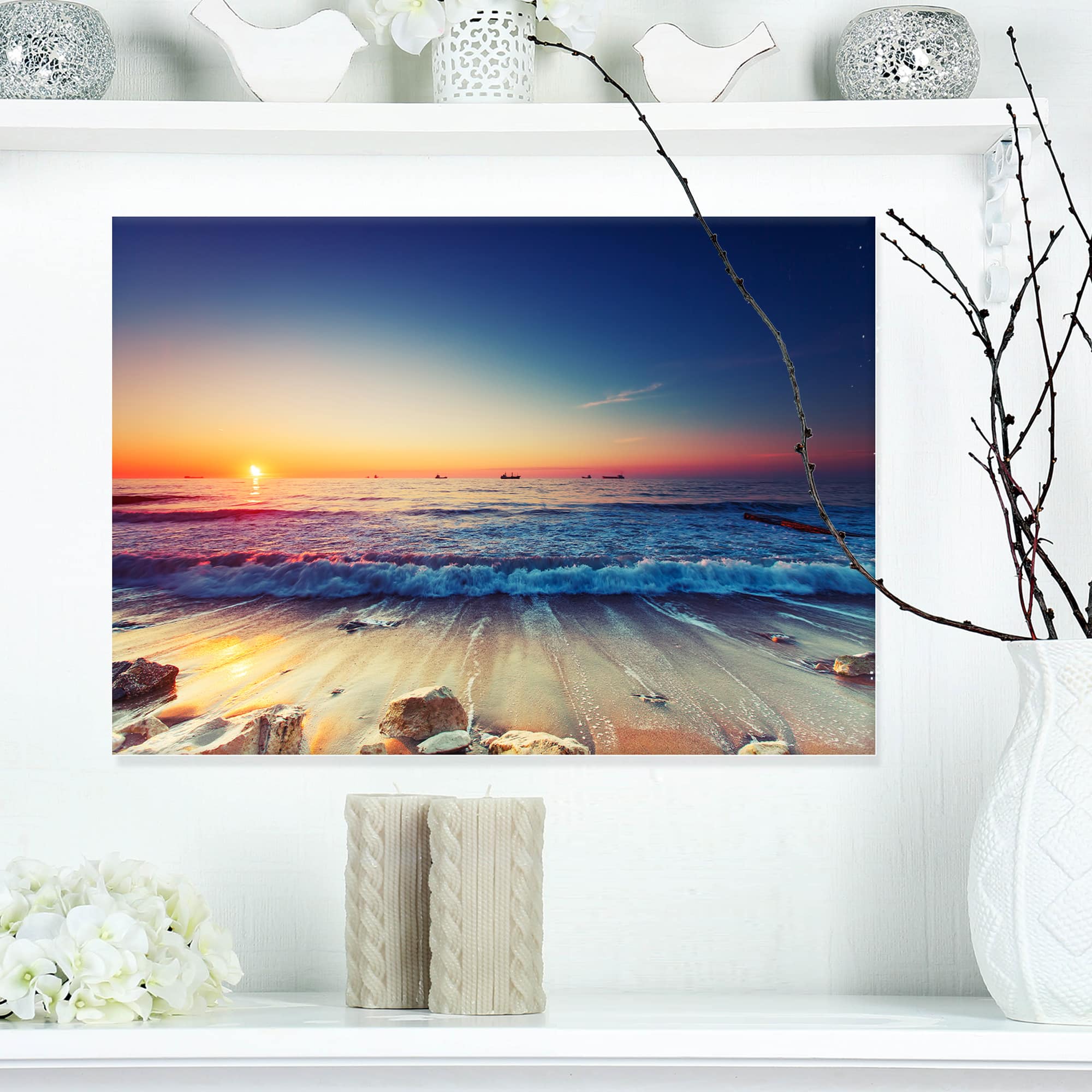 Designart - Beautiful Sunrise over Blue Sea - Seashore Canvas Art Print