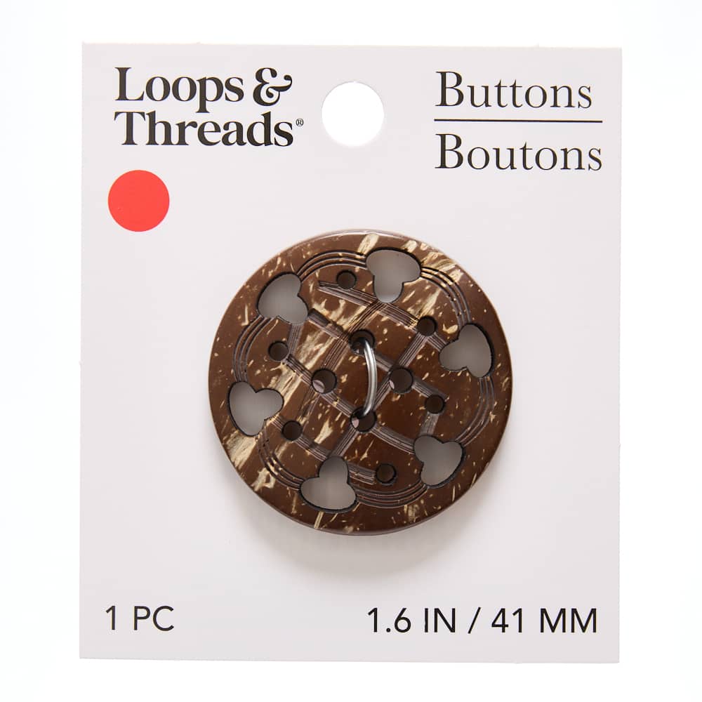 41mm Brown Crisscross Cutout Round Coconut Button by Loops & Threads®