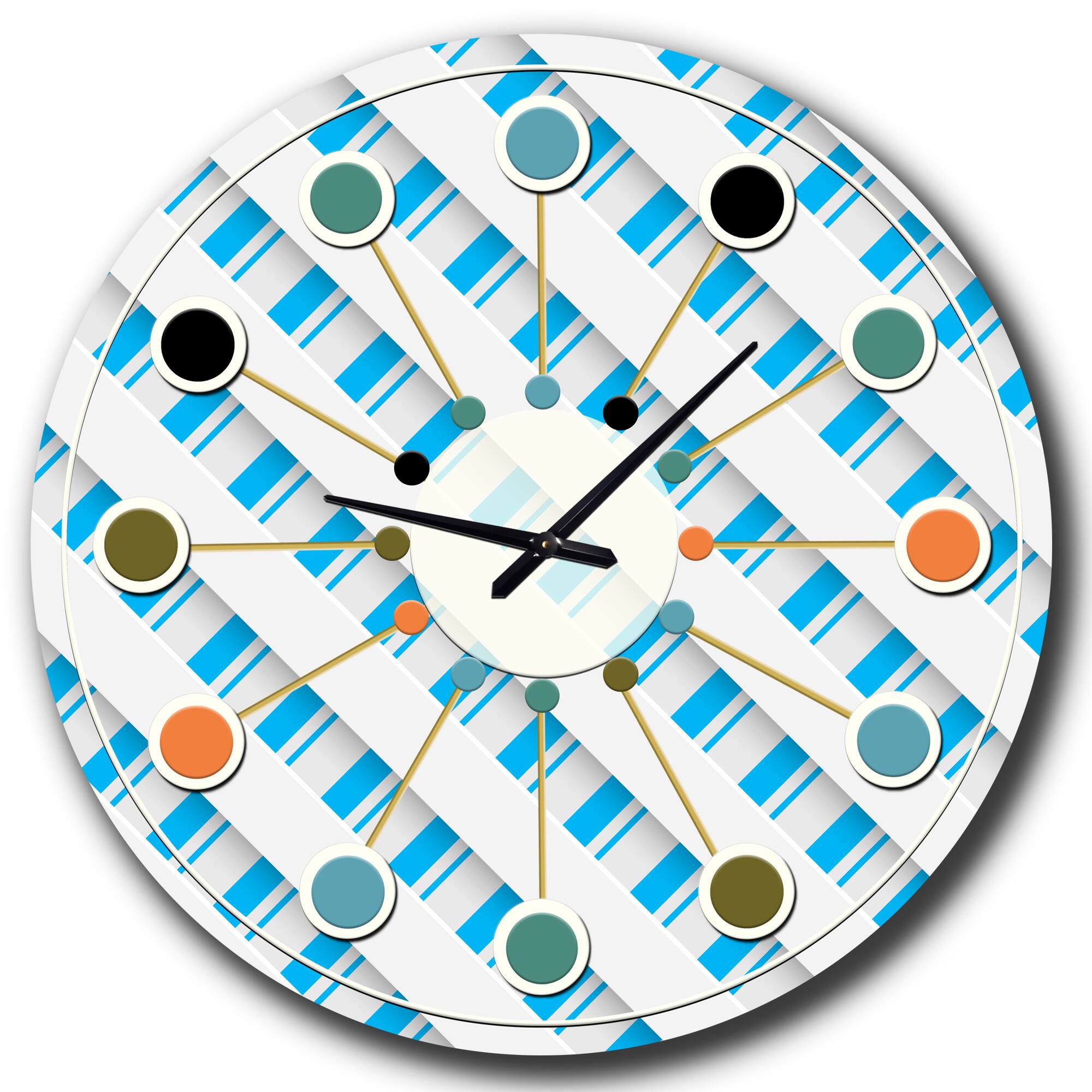 Designart 3D White & Blue Pattern VI Mid-Century Modern Wall Clock