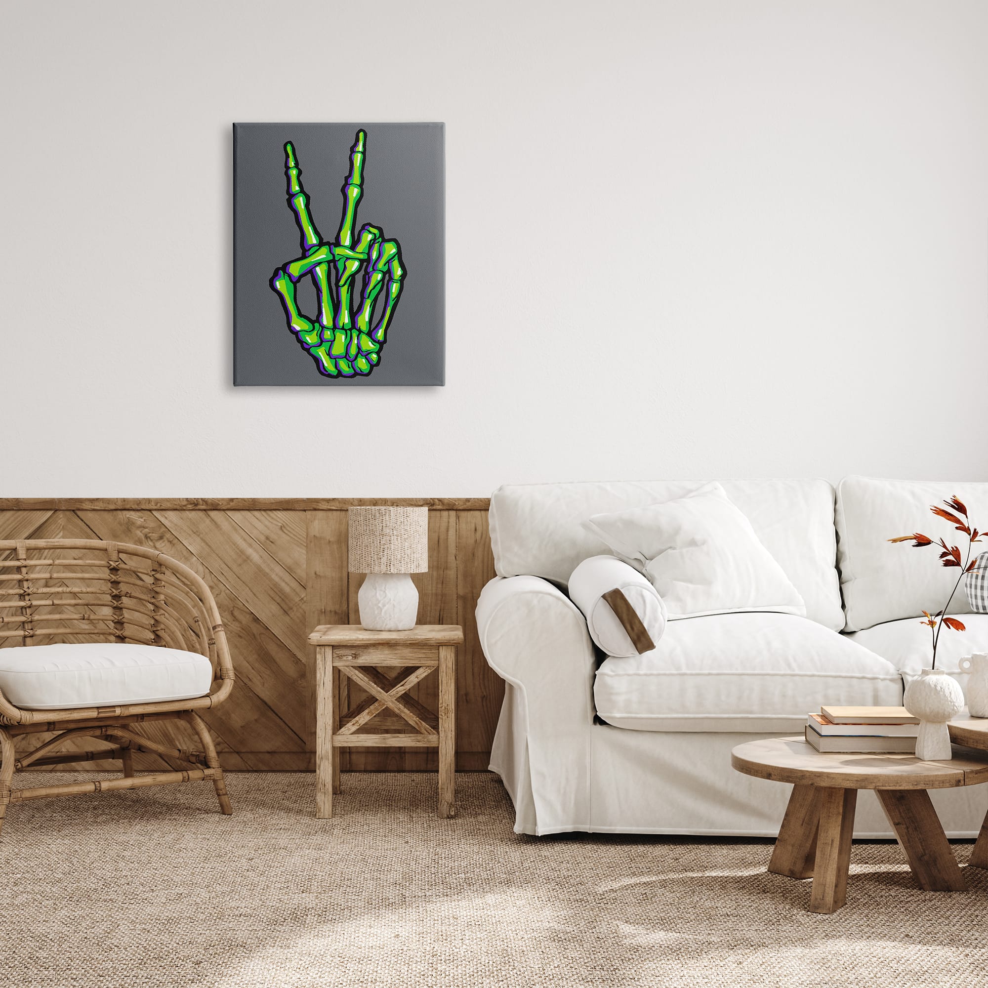 Stupell Industries Green Skeleton Peace Hand Canvas Wall Art