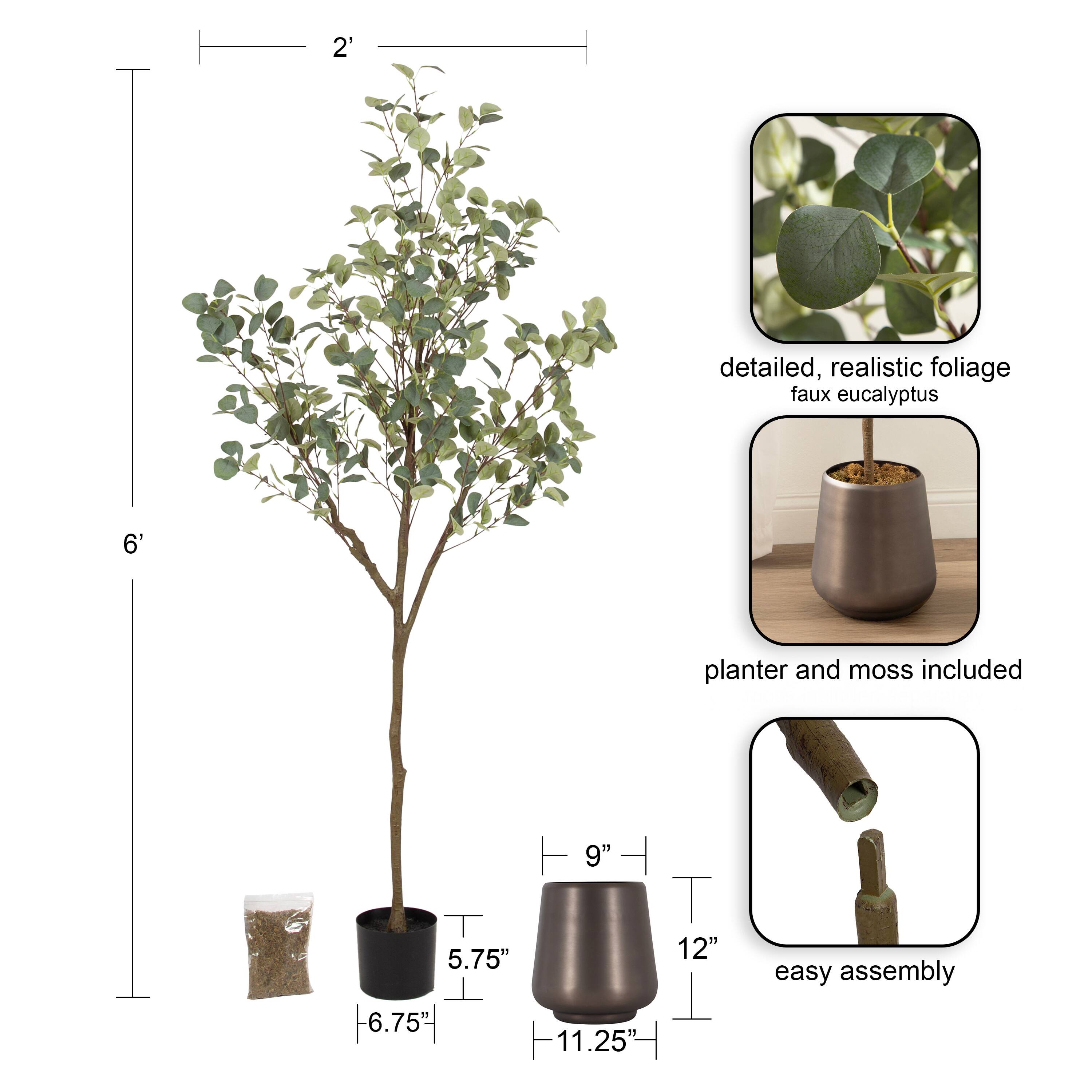 Kate and Laurel 6ft. Eudora Faux Eucalyptus Tree with Round Metal Planter
