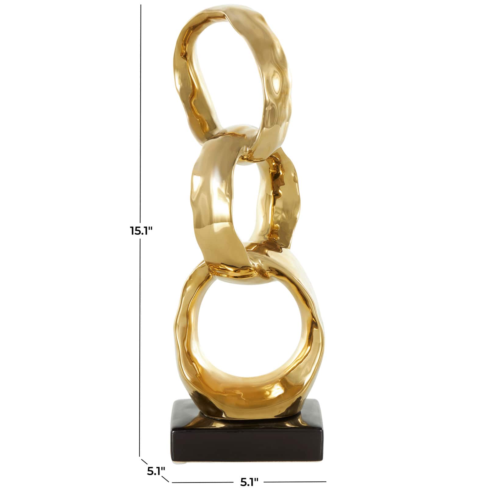15" Gold Abstract Interlocked Rings Ceramic Sculpture with Black Base