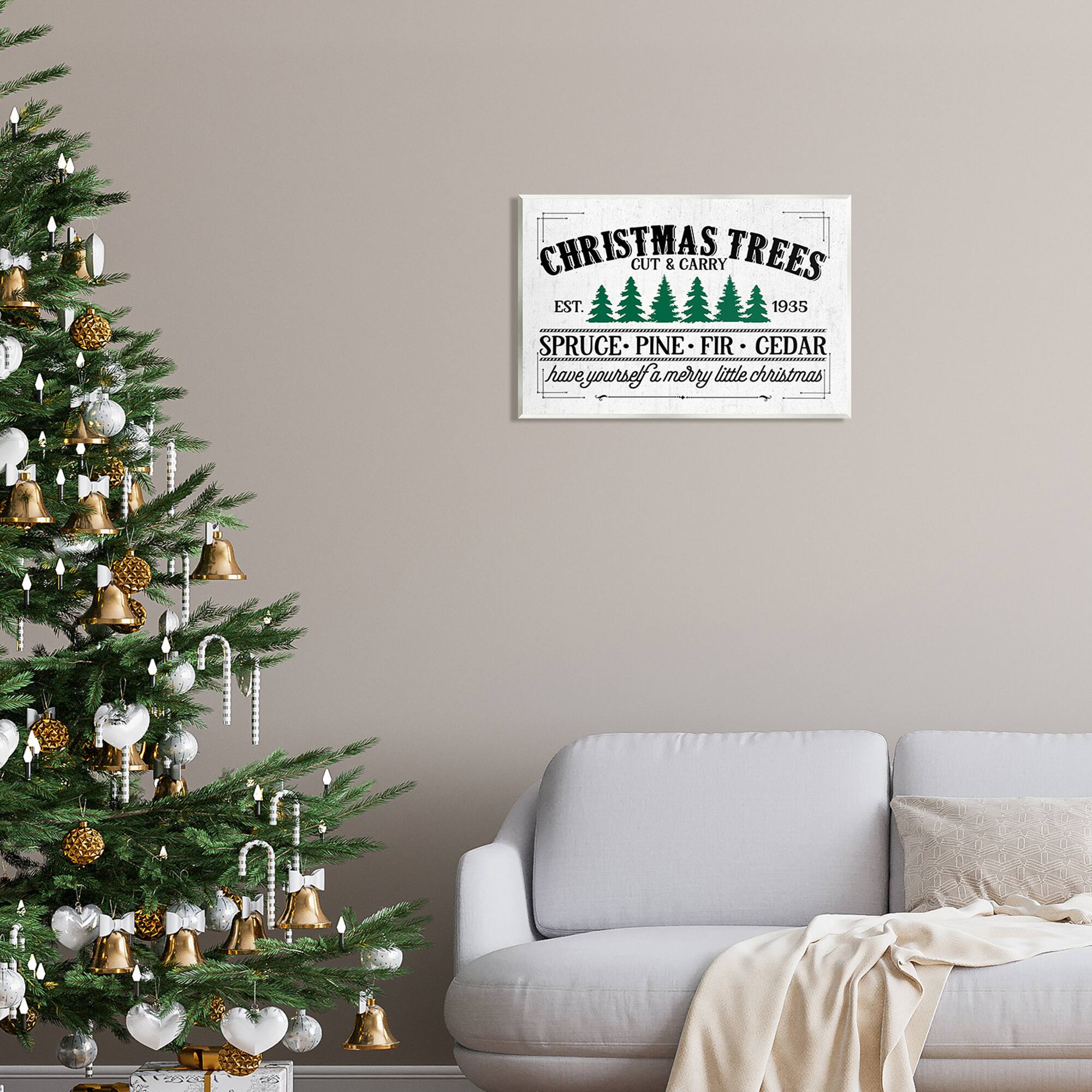 Stupell Industries Christmas Trees Vintage Sign Wall Plaque Art