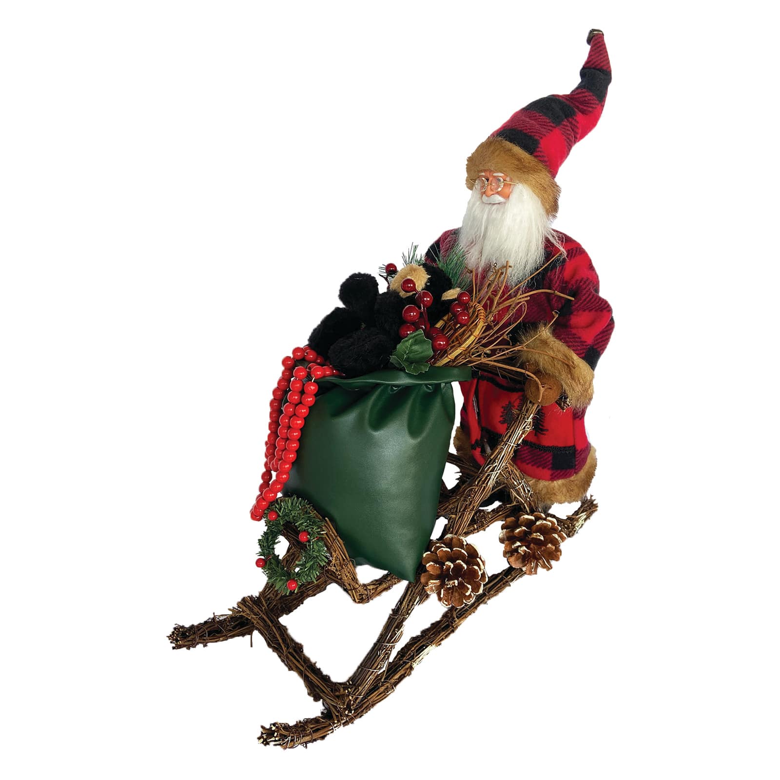 Santa's Workshop 20" Buffalo Plaid Sled Santa