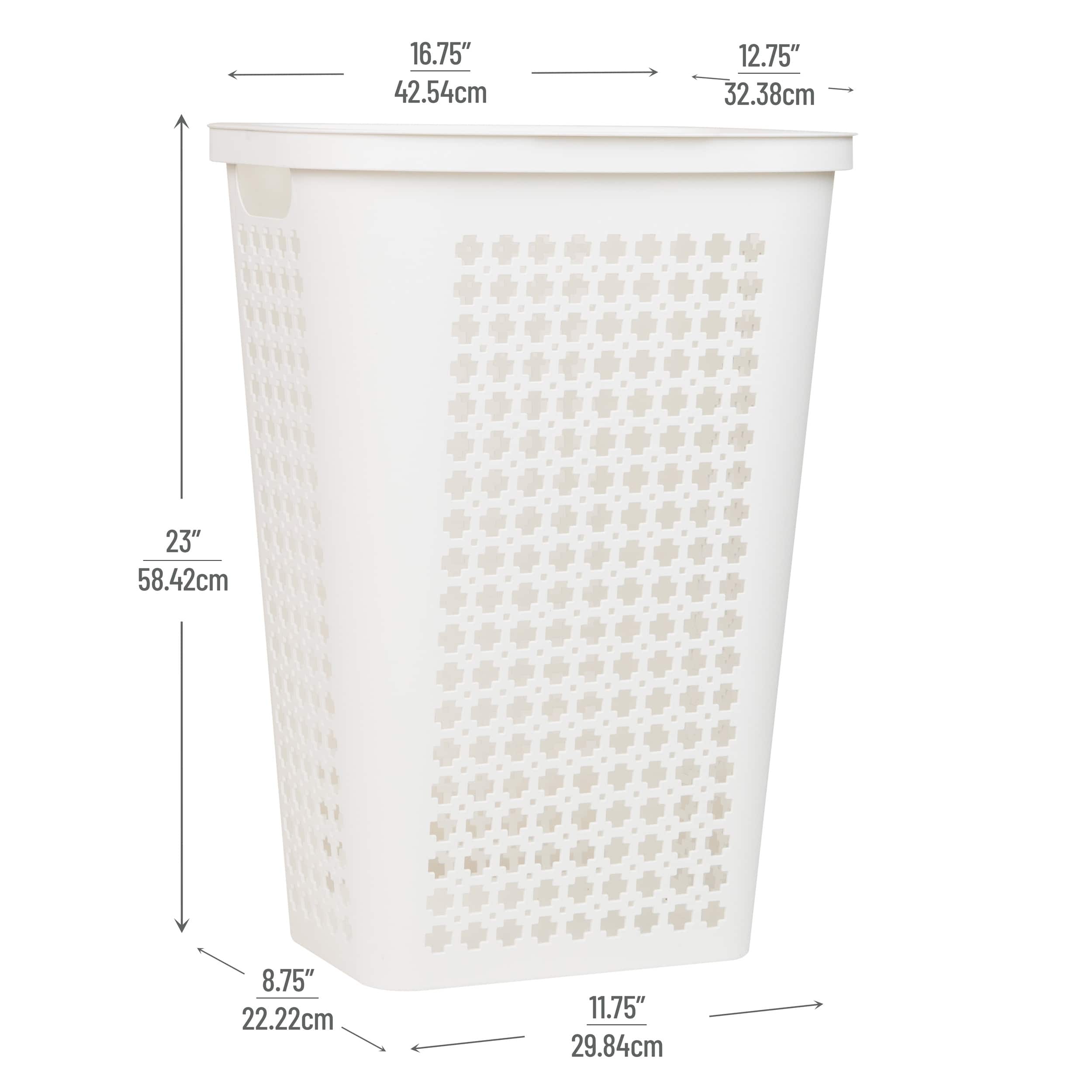 Mind Reader 50L Tapered Laundry Hamper with Swiss Cross Cut-Outs, White
