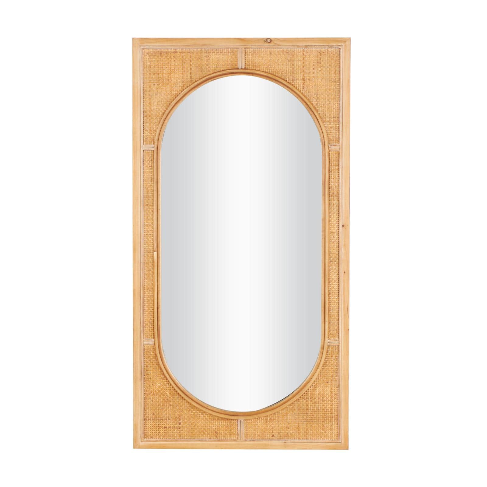 22" x 42" Brown Rattan Oval Center Design Wall Mirror