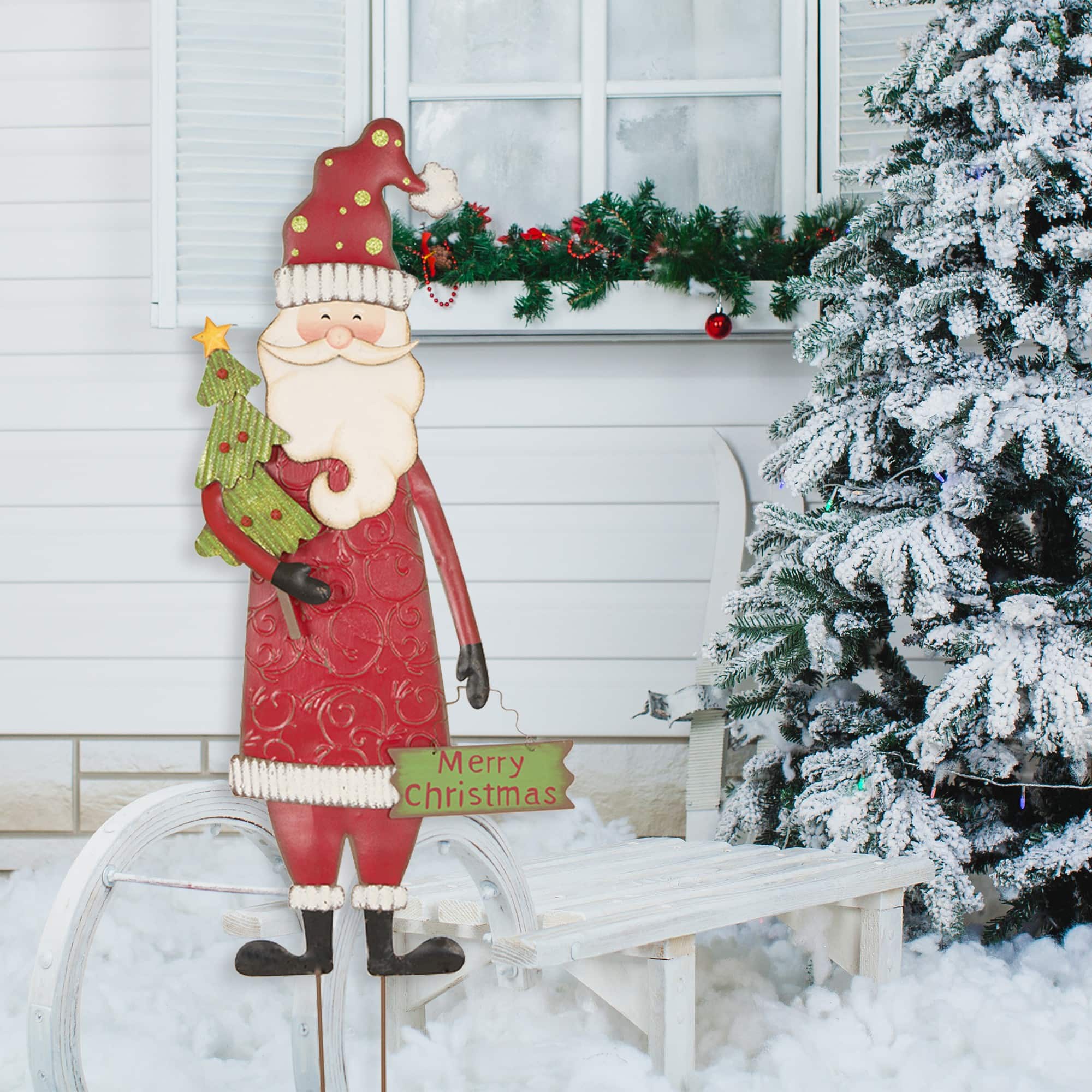 Glitzhome® 3ft. Metal Snowman & Santa Yard Stake Set