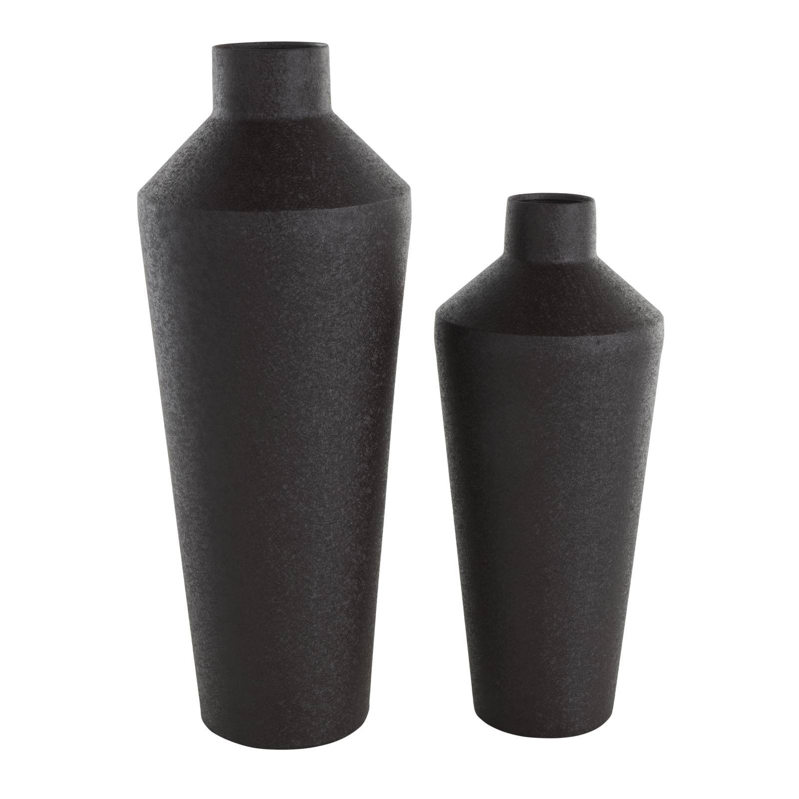 Black Metal Textured Tapered Vase Set