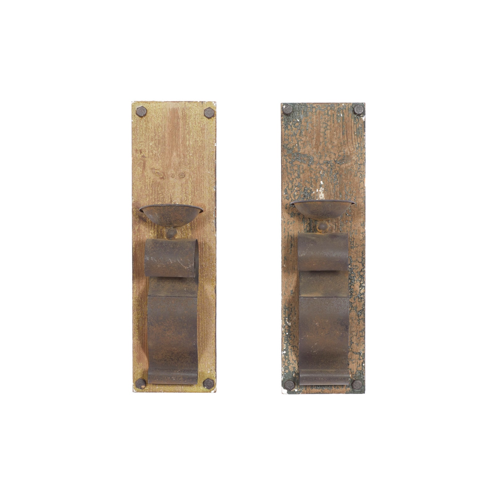 Set of 2 Brown Wood Rustic Wall Sconce, 6" x 19"