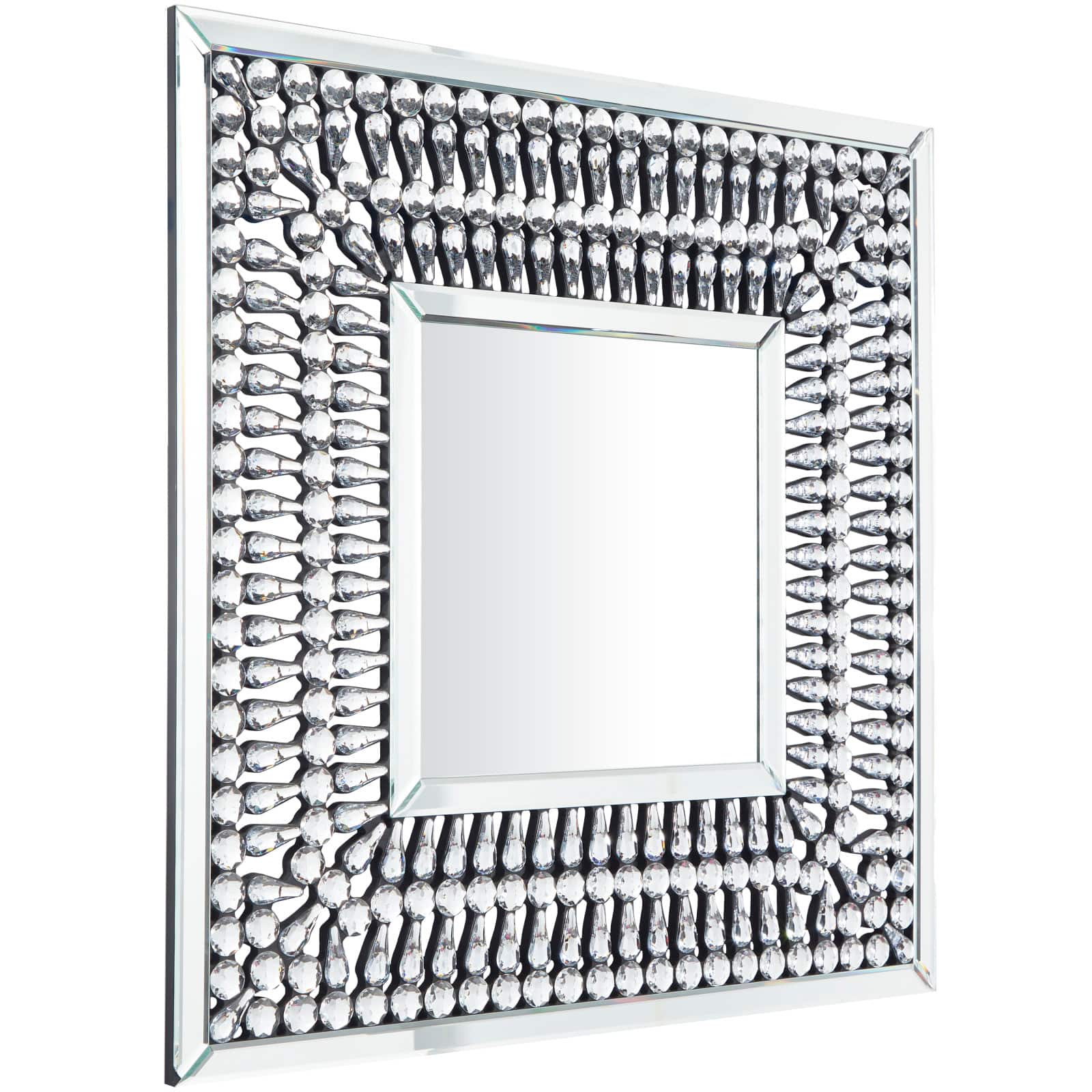 Silver Glass Wall Mirror with Crystal Embellishment 32" x 1" x 32"