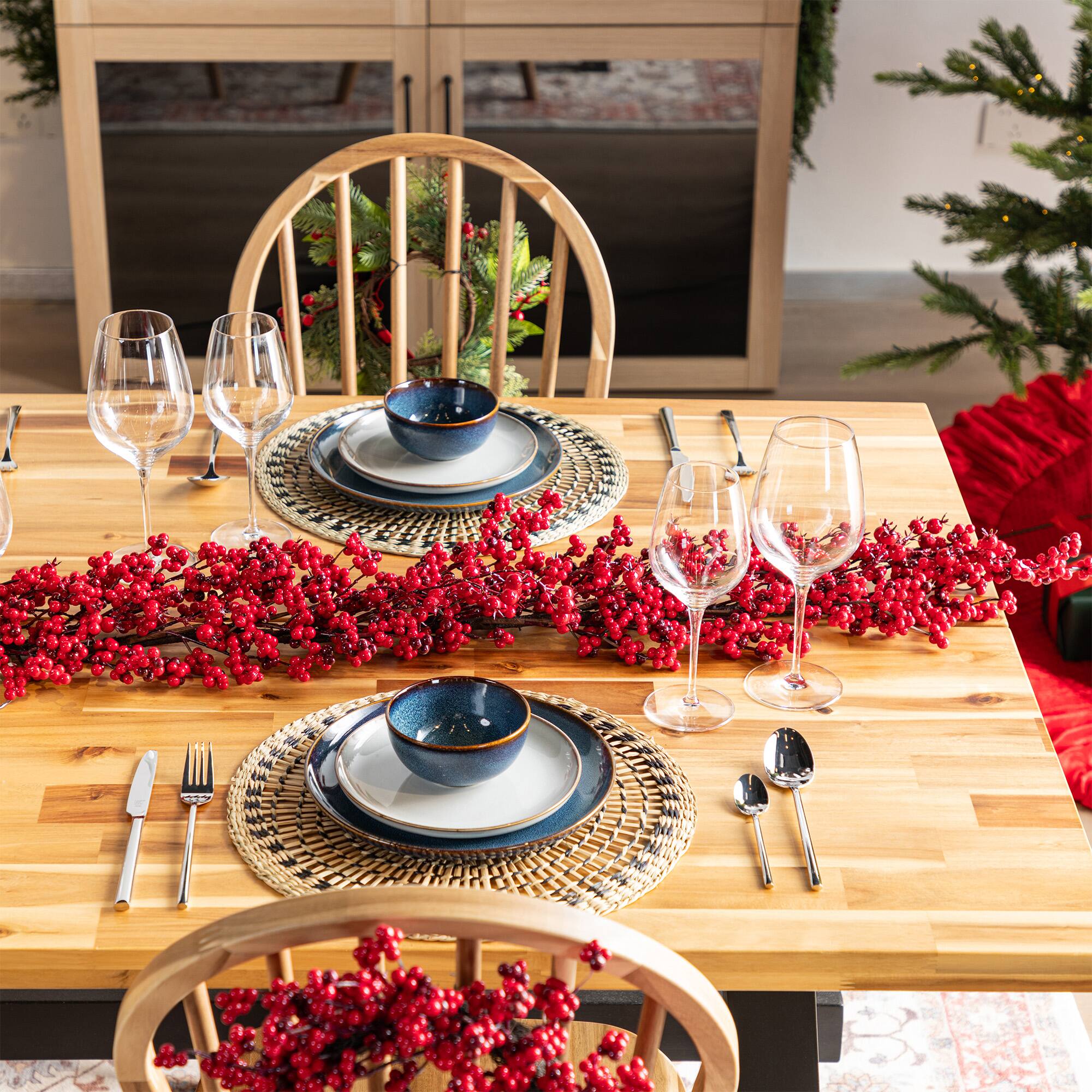 Glitzhome® 6ft. Christmas Red Berries Garland, Set of 2