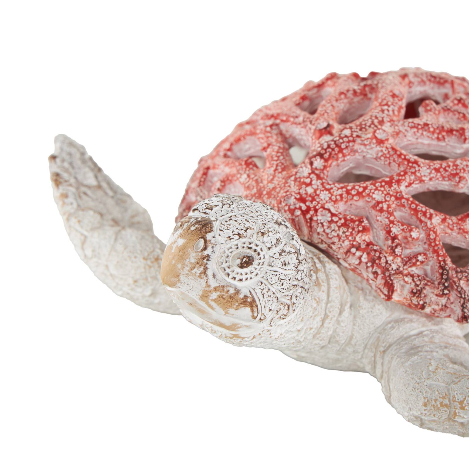 8.25" Red & White Polystone Sea Turtle Swimming with Textured Shell Decorative Sculpture