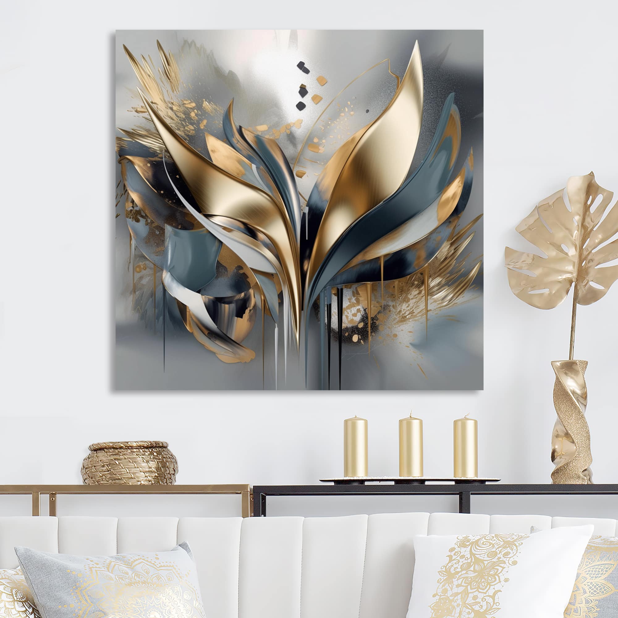 Designart "Abstract Shapes And Lines Iv" Abstract Marble Canvas Print