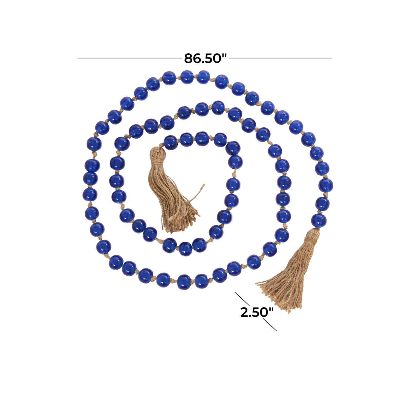 86.5" Handmade Round Glass Beaded Garland with Jute Tassel