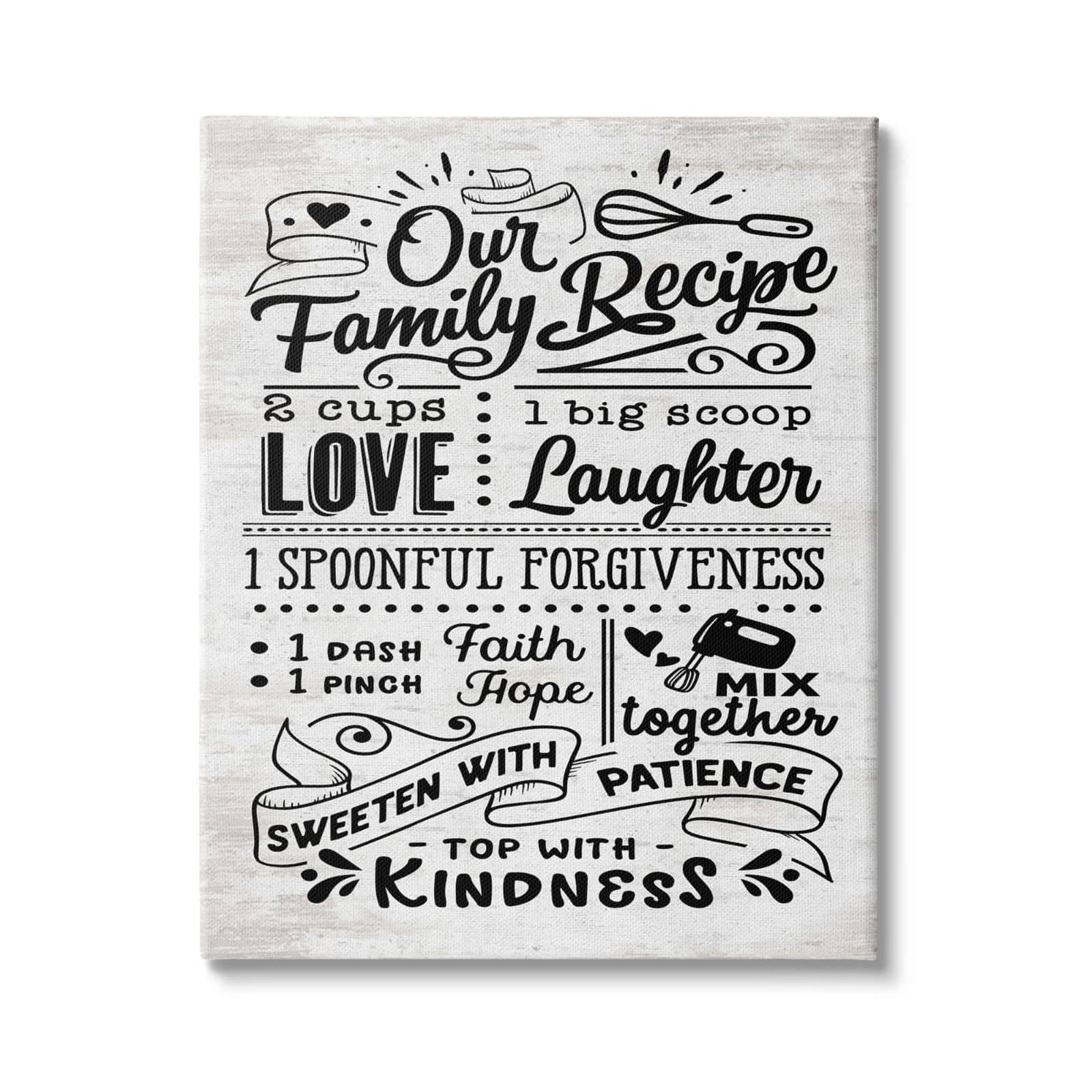 Stupell Industries Our Family Recipe Motivational Kitchen Phrases Life Ingredients Canvas Wall Art