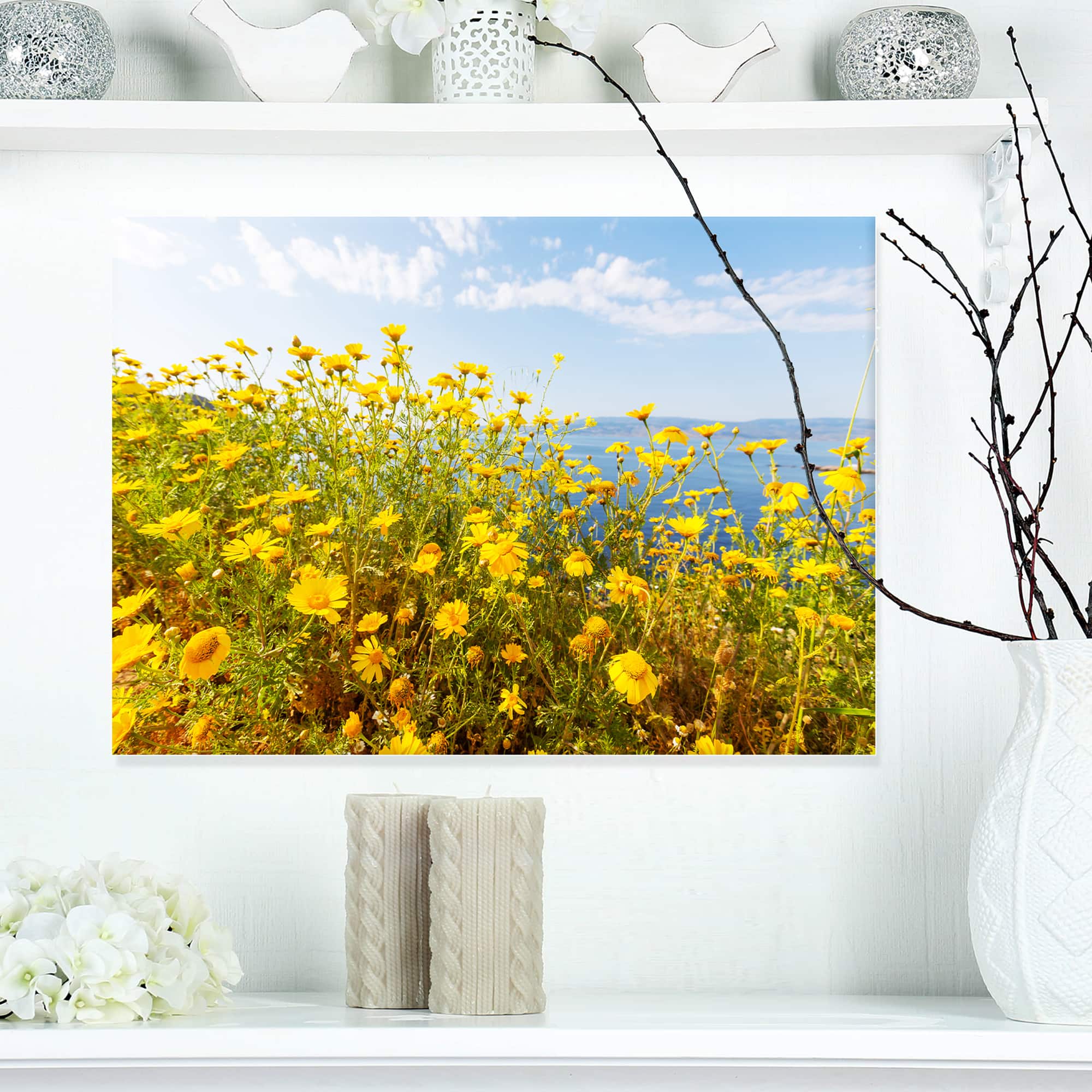 Designart - Little Yellow Flowers over Seashore