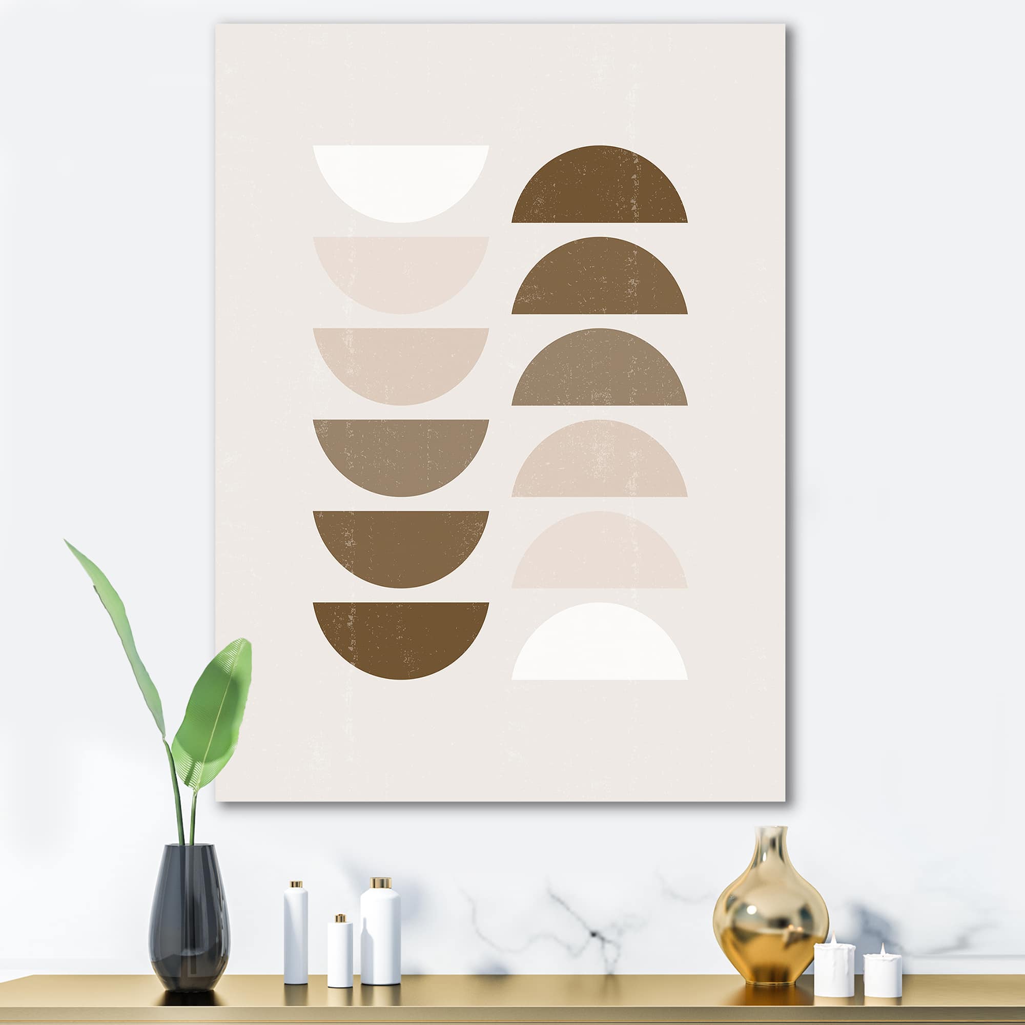Designart - Abstract Sun & Moon Geometrics In Terracotta II - Modern Canvas Wall Art Print